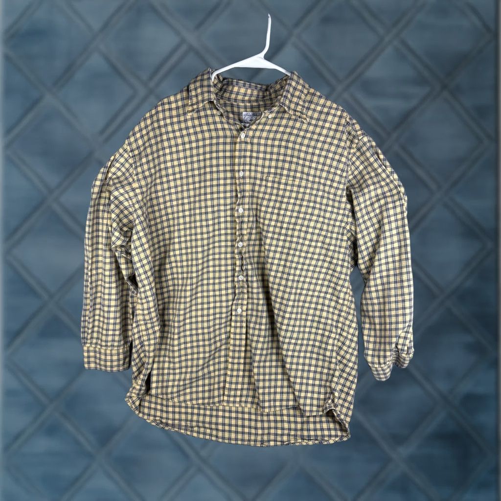 Brooks Brothers Brooks Brothers Shirt Mens XL Yellow Blue Plaid Button Front Cotton Casual Shirt Size US XL / EU 56 / 4 - 1 Thumbnail