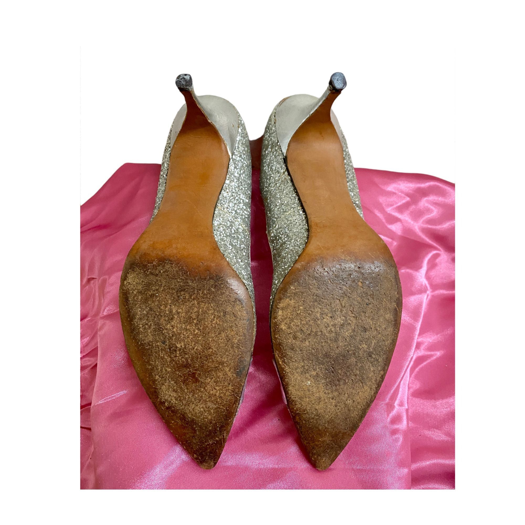 Schiaparelli Vintage 1950s Schiaparelli Silver Glitter Pumps Size US 10 / IT 40 - 6 Thumbnail