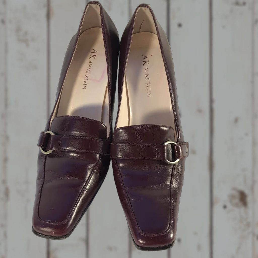 Anne Klein Anne Klein Flexology Burgundy Leather Heels - 3in Block Pump, Womens Size 7M, Square Toe, Comfort, Modern Size US 7 / IT 37 - 1 Thumbnail
