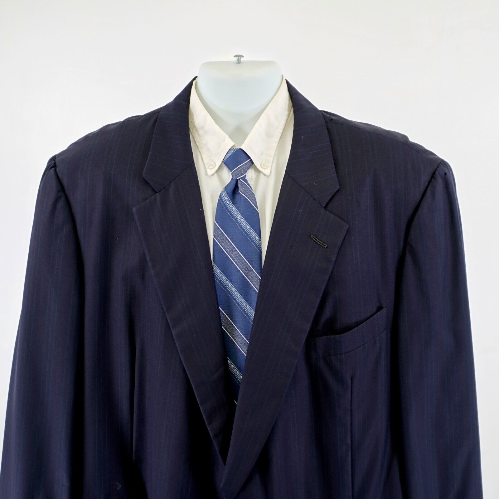 Hickey Freeman DAMAGED Hickey Freeman Wool Blue W/ Multi-Colored Striped 50 Size 50L - 1 Thumbnail