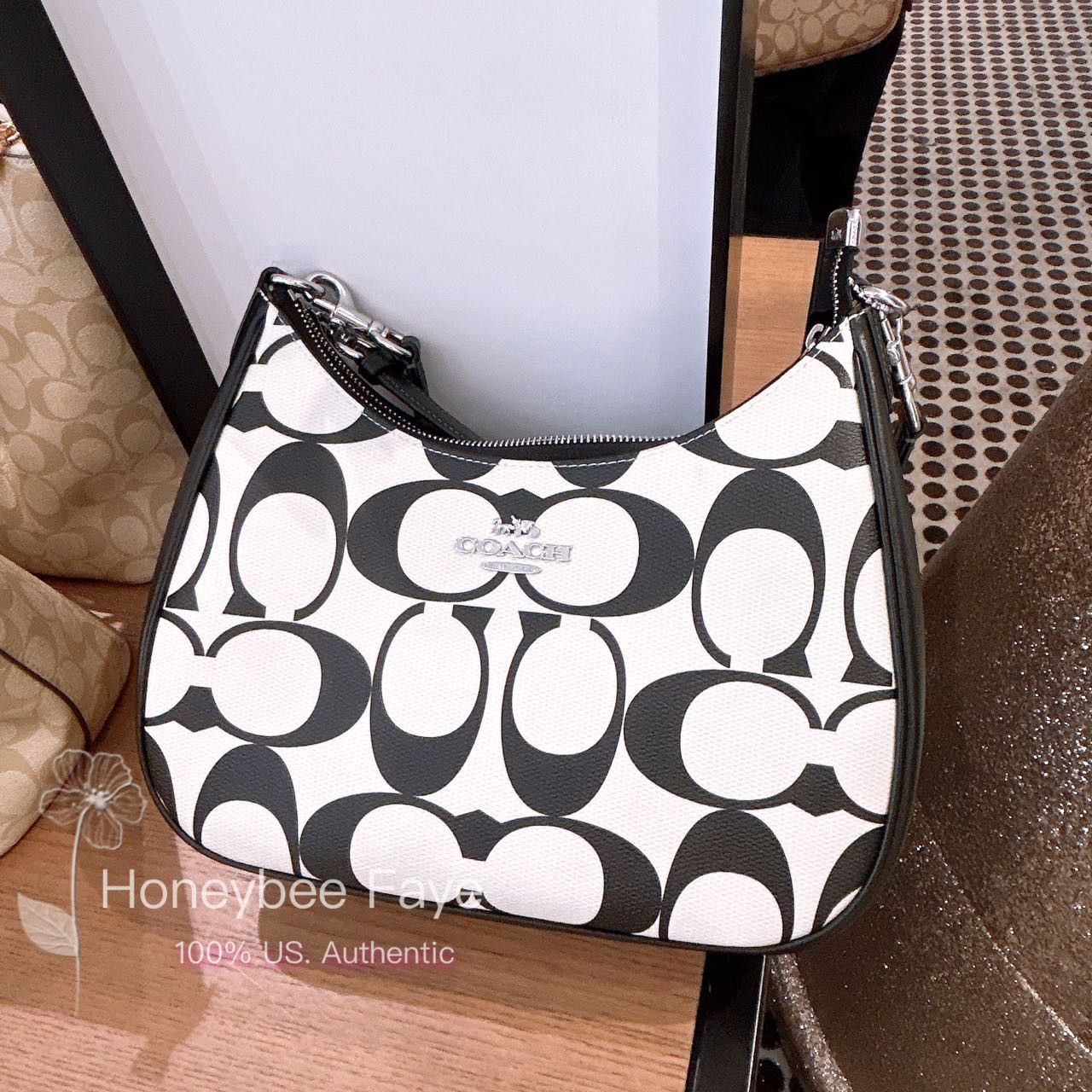 image of NWT Coach Teri Hobo In Signature Canvas Cp065 in Silver, Women's