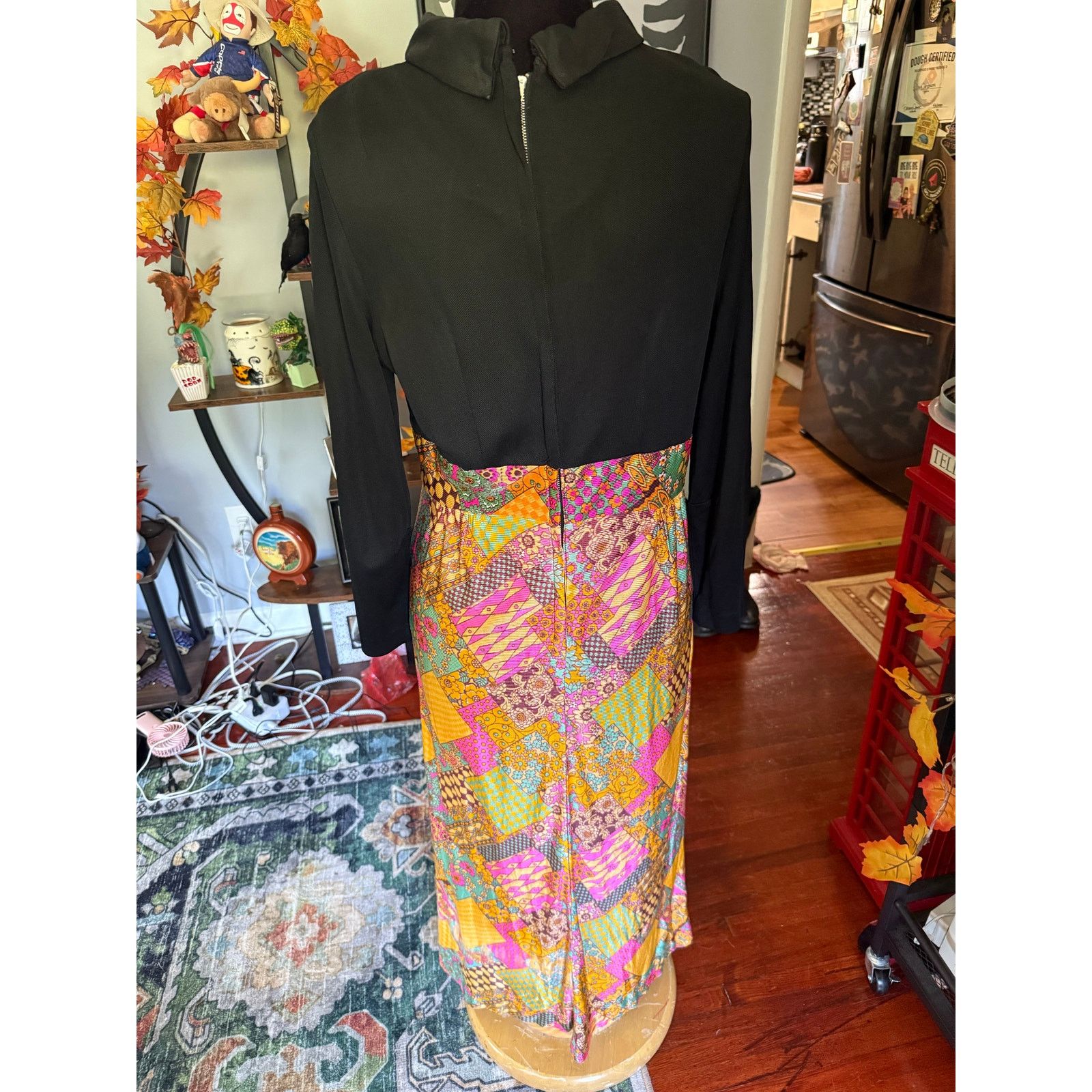 Vintage Vintage 60s Black Orange Psychedelic Hippie Maxi Dress Med L Size M / US 6-8 / IT 42-44 - 2 Thumbnail