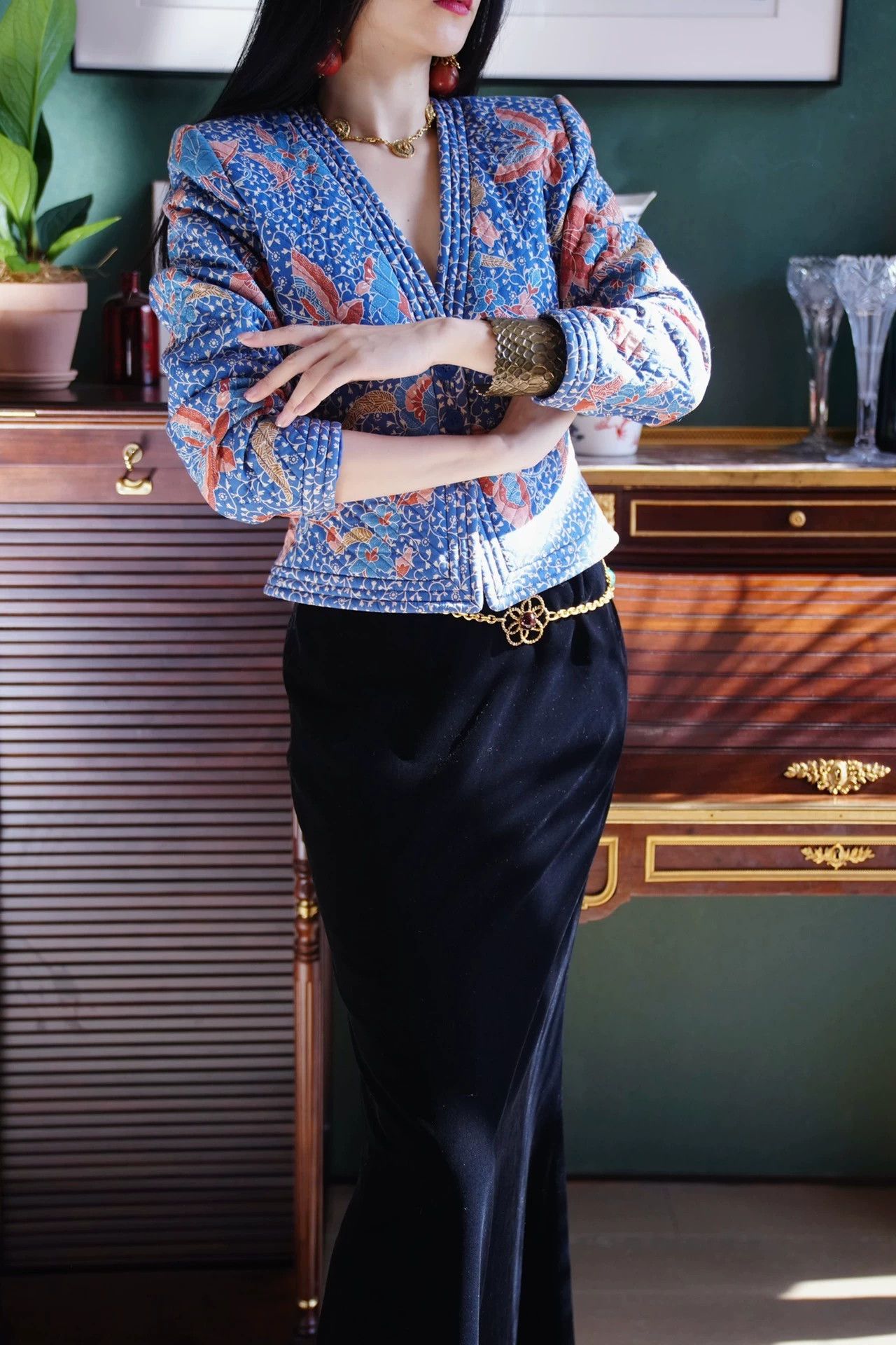 Yves Saint Laurent YSL 1986 SS Runway Butterfly Floral Quilted Blazer Size XXS / US 00 / IT 34 - 4 Thumbnail