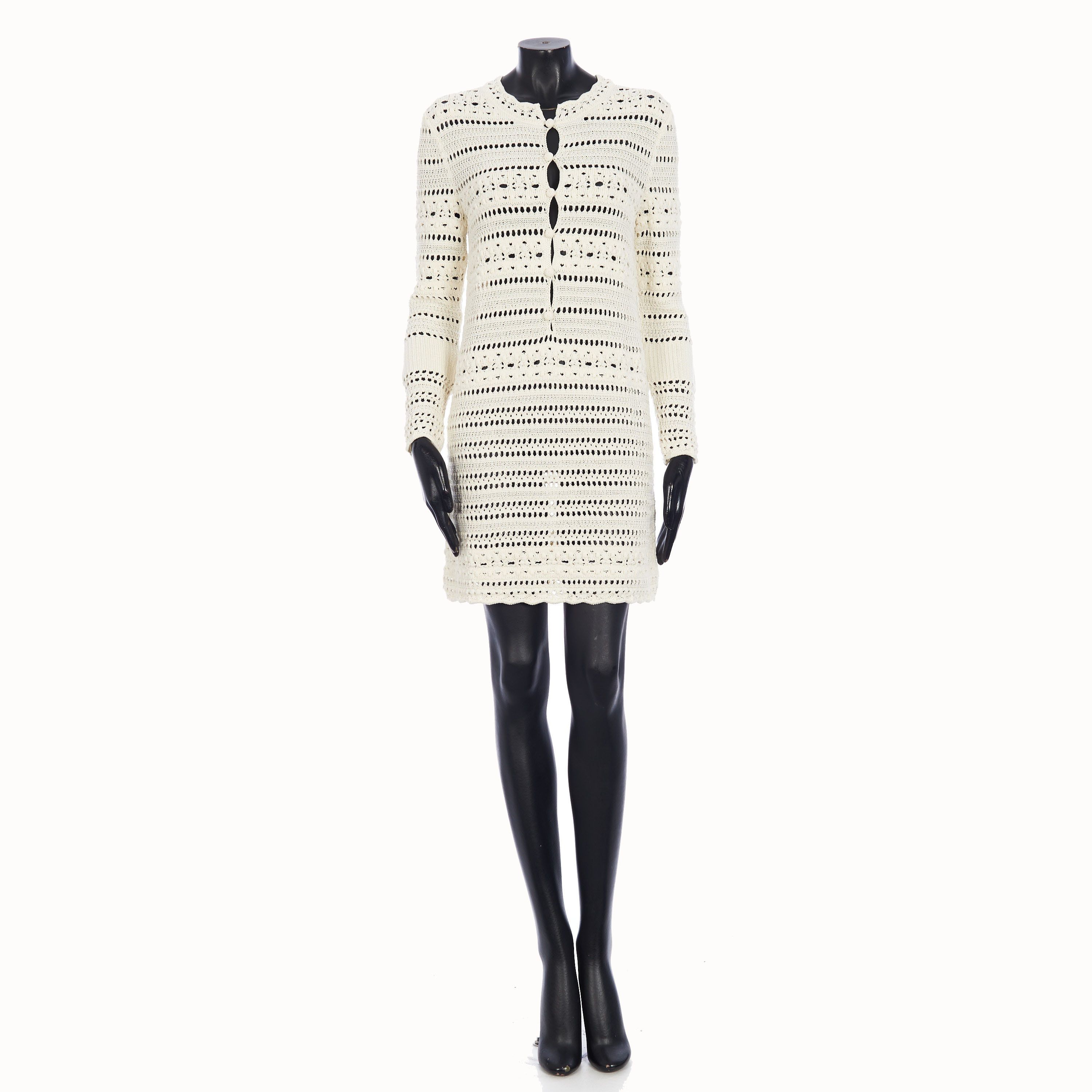 image of Saint Laurent Paris Jane Mini Dress In Natural White Crochet Cotton, Women's (Size XL)