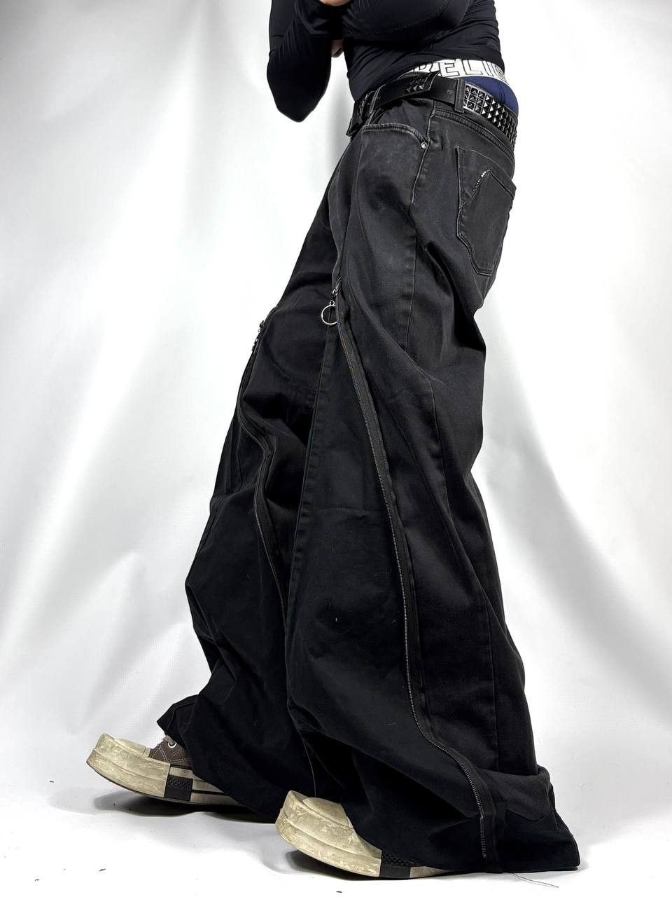 Japanese Brand Custom Black Baggy Distressed Jeans Painted Wide Leg Size US 31 - 4 Thumbnail