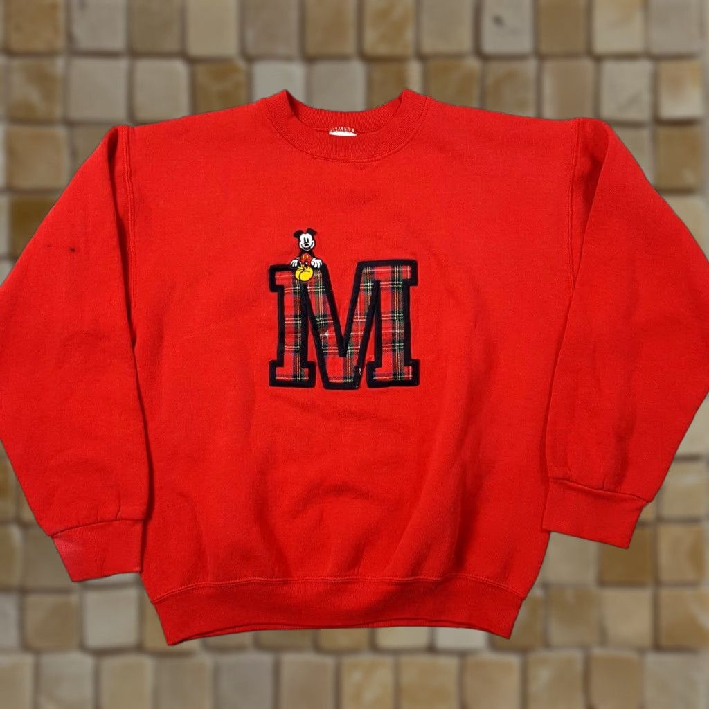 Mickey & Co. VINTAGE Mickey Plaid Logo Men's Large Red Crewneck Retro Sweatshirt Cartoon Size US L / EU 52-54 / 3 - 1 Thumbnail