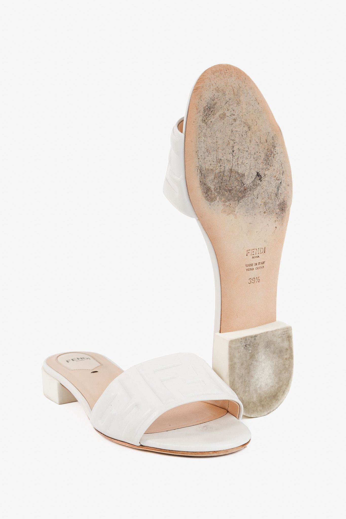Fendi Fendi White FF-Embossed Leather Mules Size US 9 / IT 39 - 5 Thumbnail