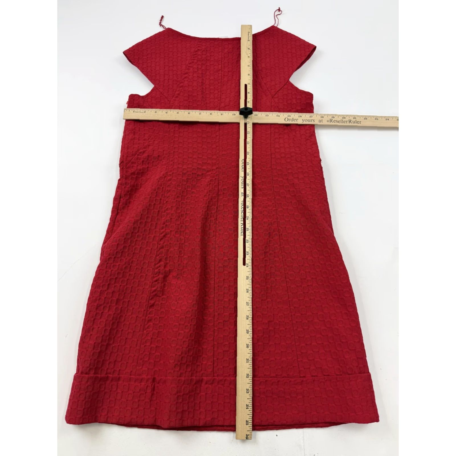 MAGGY LONDON Maggy London Dress Womens 10 Red Textured Jacquard Cap Sleeve Sheath Work Office Size L / US 10 / IT 46 - 6 Thumbnail