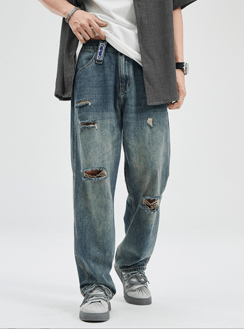 Japanese Brand Japanese washed distressed retro straight loose ripped jeans Size US 32 / EU 48 - 2 Thumbnail