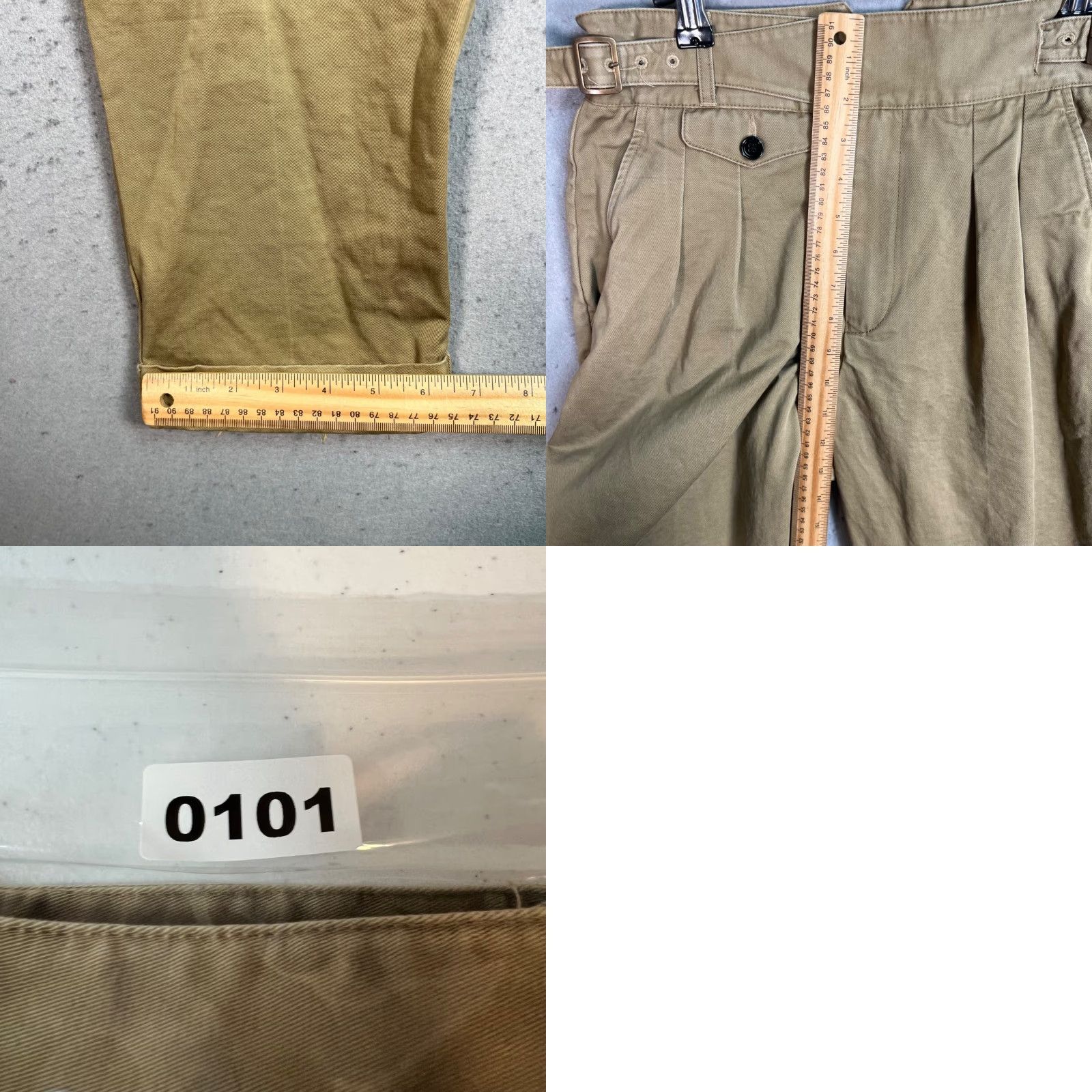 Vintage Cattaun Mens Pleated High-Waist Khaki Trousers Size 28 Beige Cotton Spandex Dress Pants Tapered Inseam 24 in Adjustable Waist Straps Mens Size US 28 / EU 44 - 8 Thumbnail