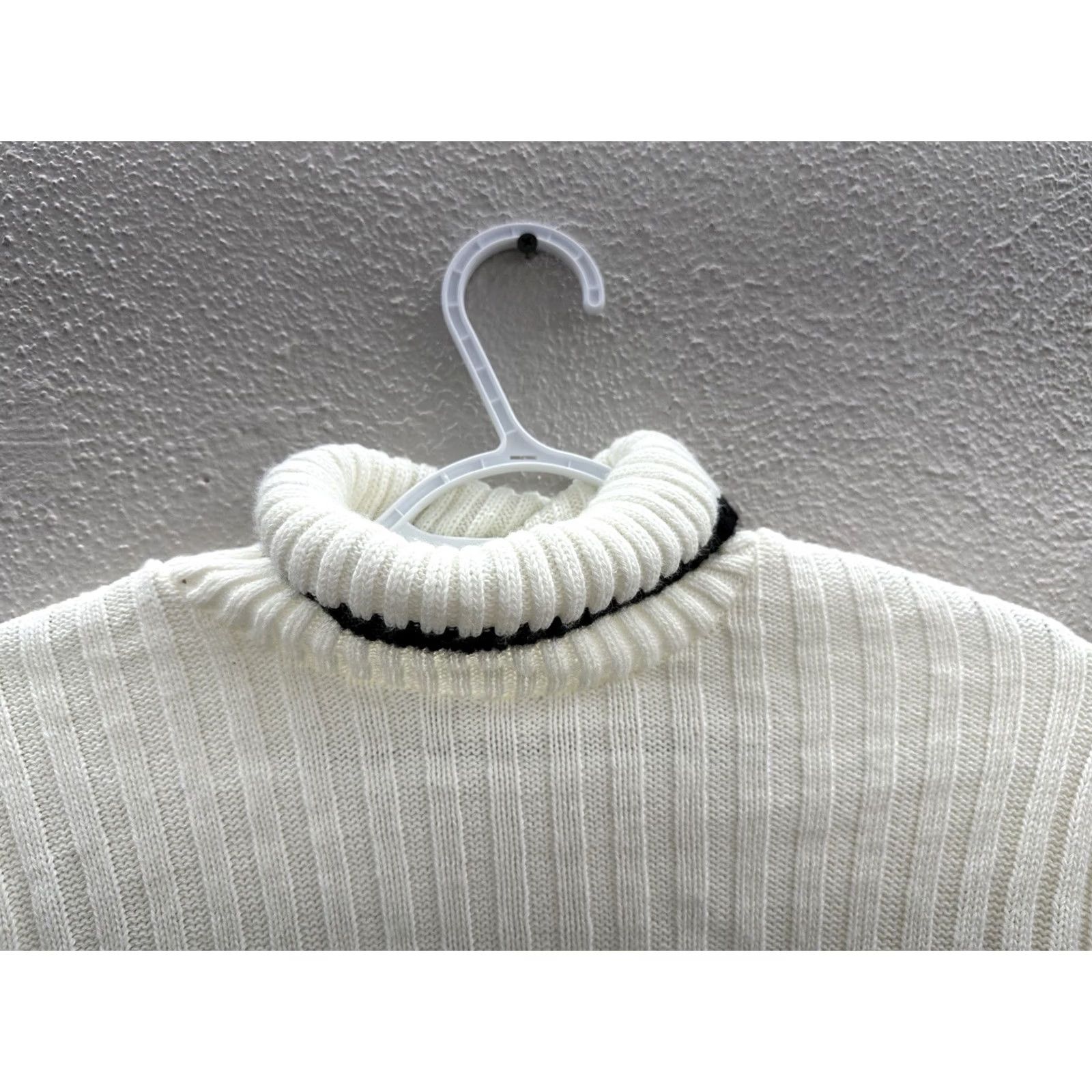 Sugar Womens Sugar White Black Outlined Long Sleeve Turtleneck Sweater Large Size L / US 10 / IT 46 - 3 Thumbnail