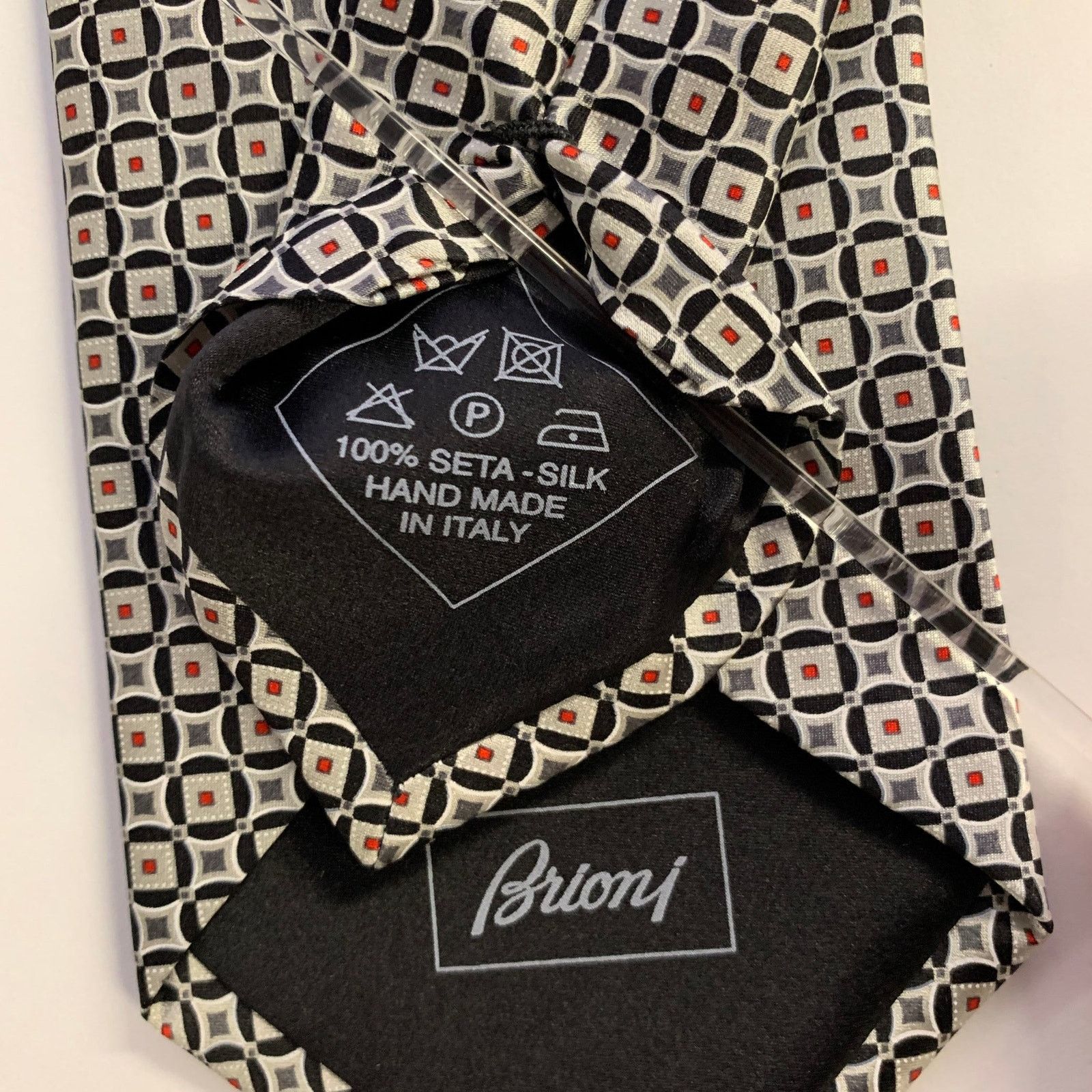 Brioni BRIONI Silver Grey Geometric Silk Tie Size ONE SIZE - 3 Thumbnail