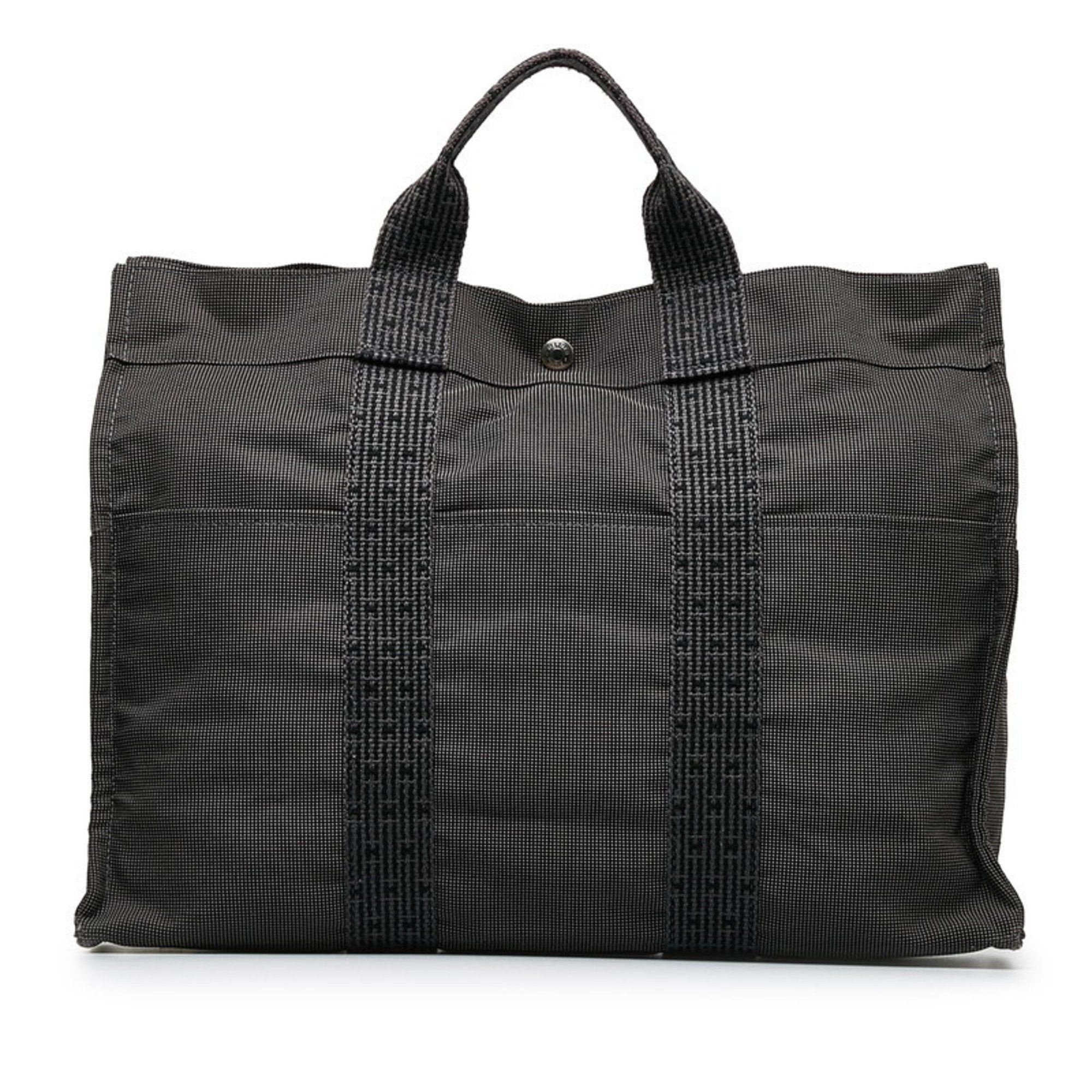 image of Hermes Aerline Tote Mm Bag Black Gray Nylon Canvas Women's