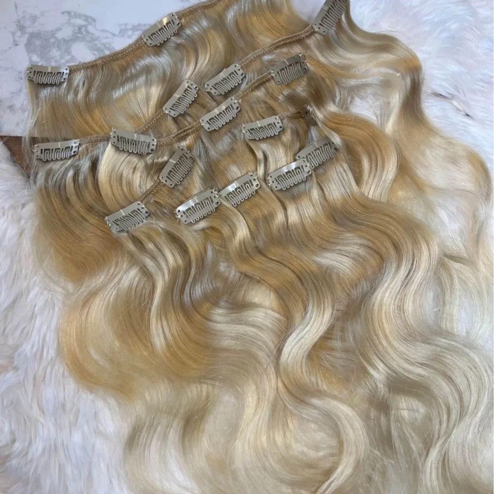 Other 10Pcs/Set Virgin Human Hair Clip In 613 Body Wave Hair Exte Size ONE SIZE - 3 Thumbnail