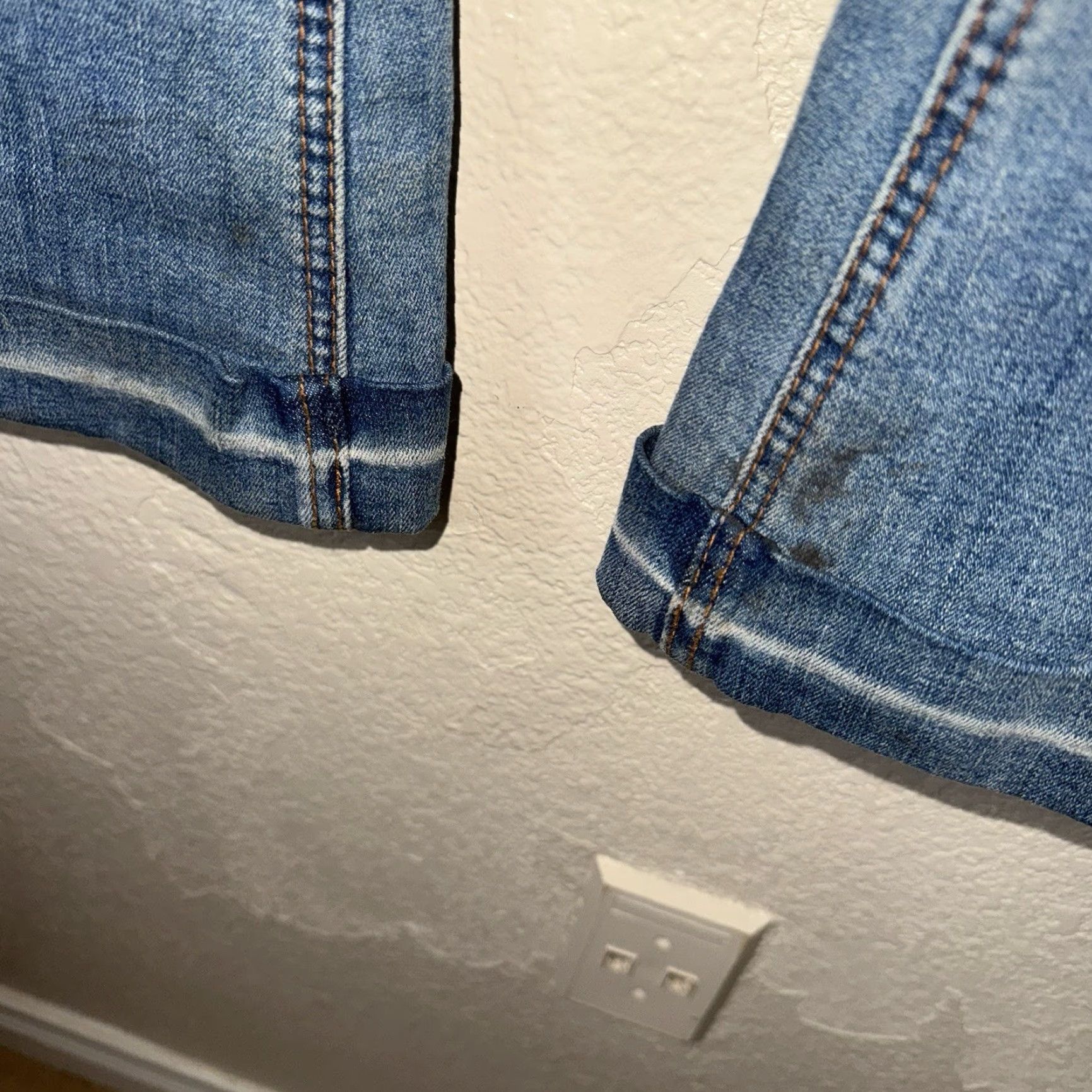 VINTAGE Free People Women's Jeans Flare 26 Blue Bell Bottoms Cuffed Wide-Leg Retro Bohemian