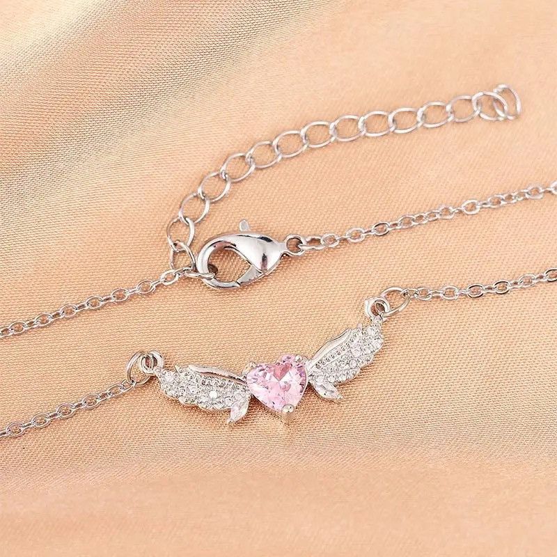 Jewelry Creative Sparkling Pink Love Heart Zircon Necklace Size ONE SIZE - 3 Thumbnail