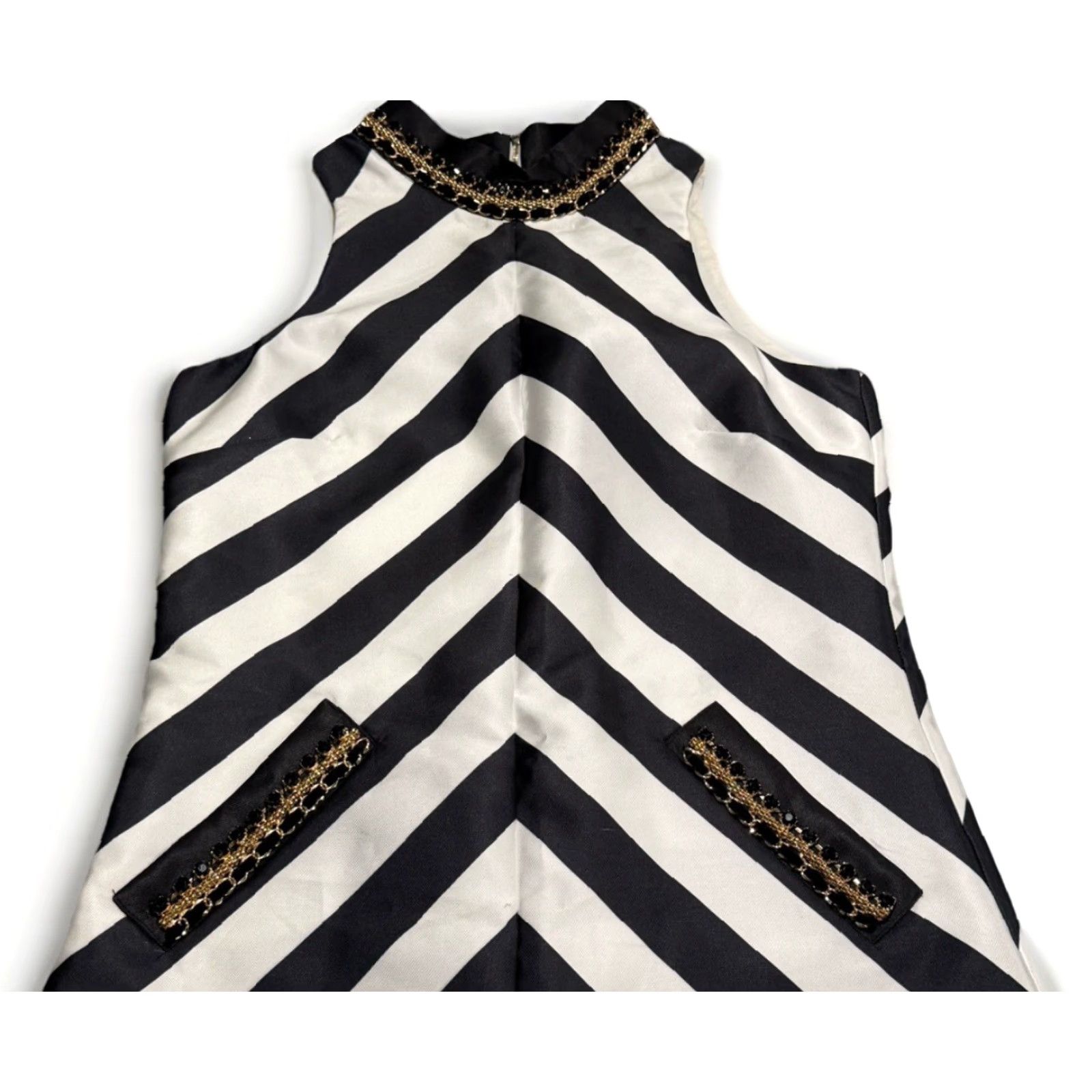Mac Duggal VINTAGE Mac Duggal Party Cocktail Sleeveless Mini Dress Womens 2 Black White Chevron Size S / US 4 / IT 40 - 6 Thumbnail