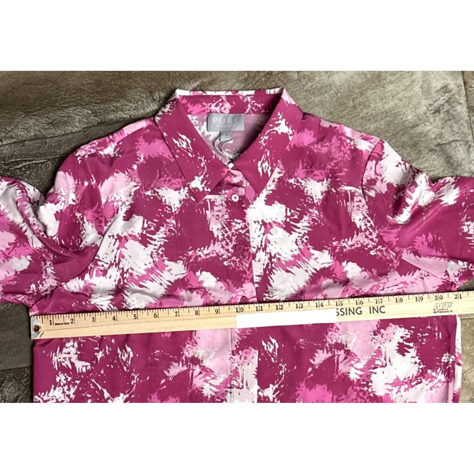 Vintage Pure Blouse Shirt Women 8 Pink Silk Button Collared Long Sleeve NWT 100% Silk L/S Blouse Size M / US 6-8 / IT 42-44 - 3 Thumbnail