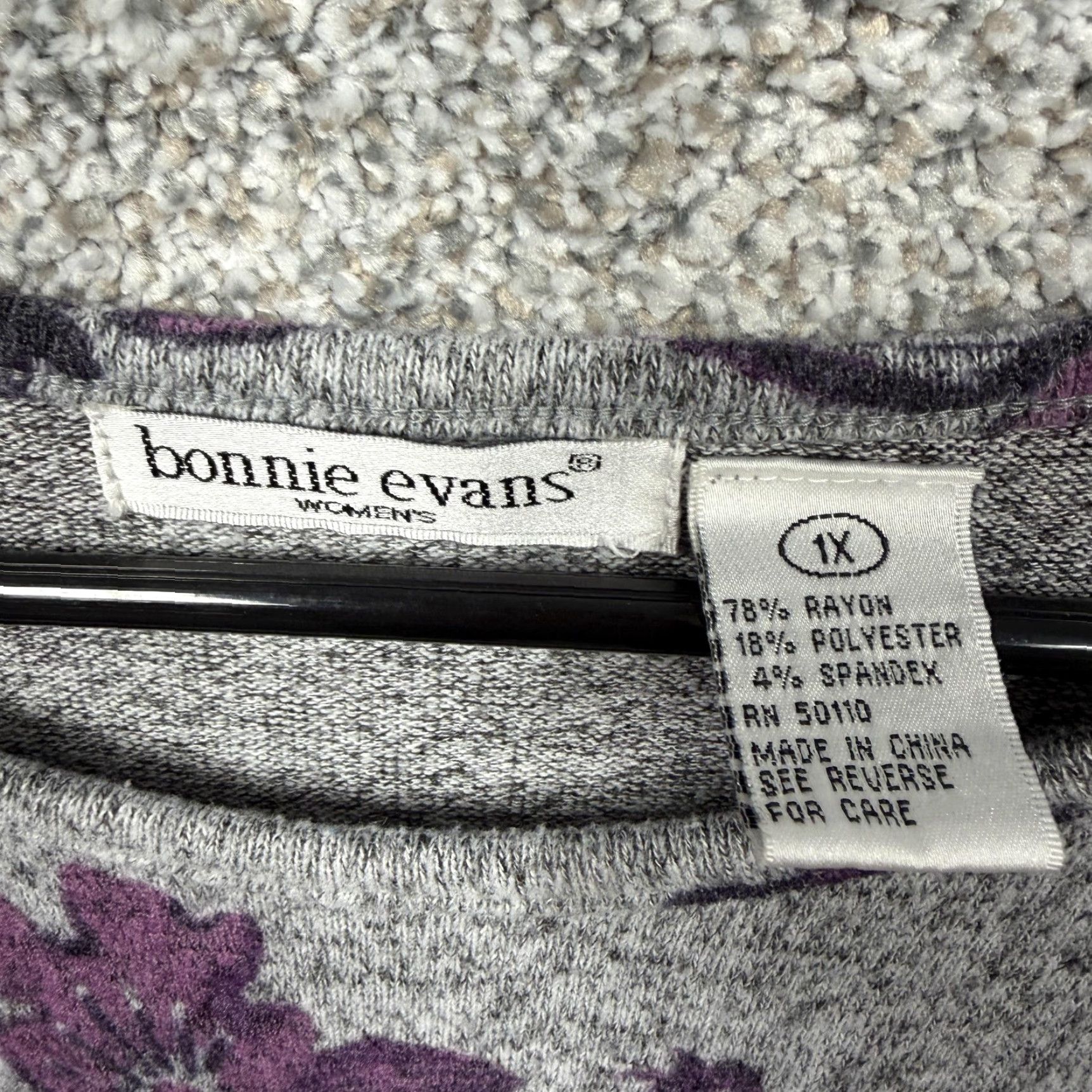 Vintage VINTAGE Bonnie Evans Blouse Womens 1X Gray Purple Floral 3/4 Sleeve Scoop Neck Boho Y2K Size XL / US 12-14 / IT 48-50 - 5 Thumbnail