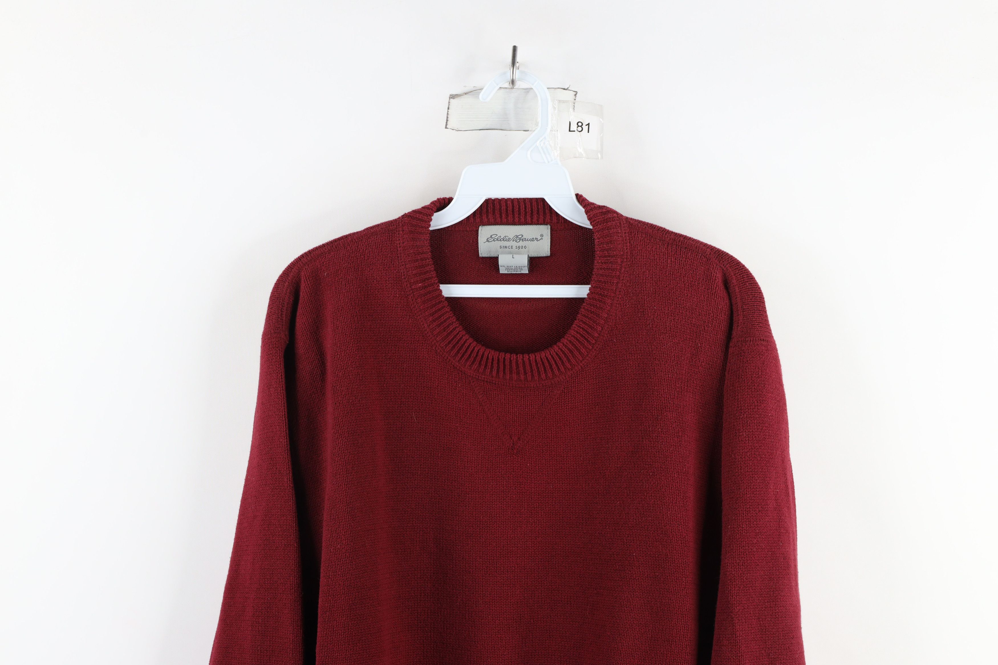 Eddie Bauer × Vintage Vintage 90s Eddie Bauer Cotton Knit Crewneck Sweater Red Size US L / EU 52-54 / 3 - 2 Thumbnail