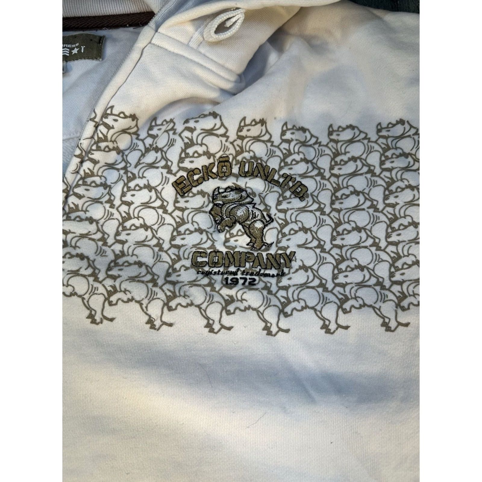 Vintage Y2K Ecko Unltd Hoodie Art of Progress 1972 Rhino L Ivory Mens Zip Pullover Vintage Size US L / EU 52-54 / 3 - 2 Thumbnail