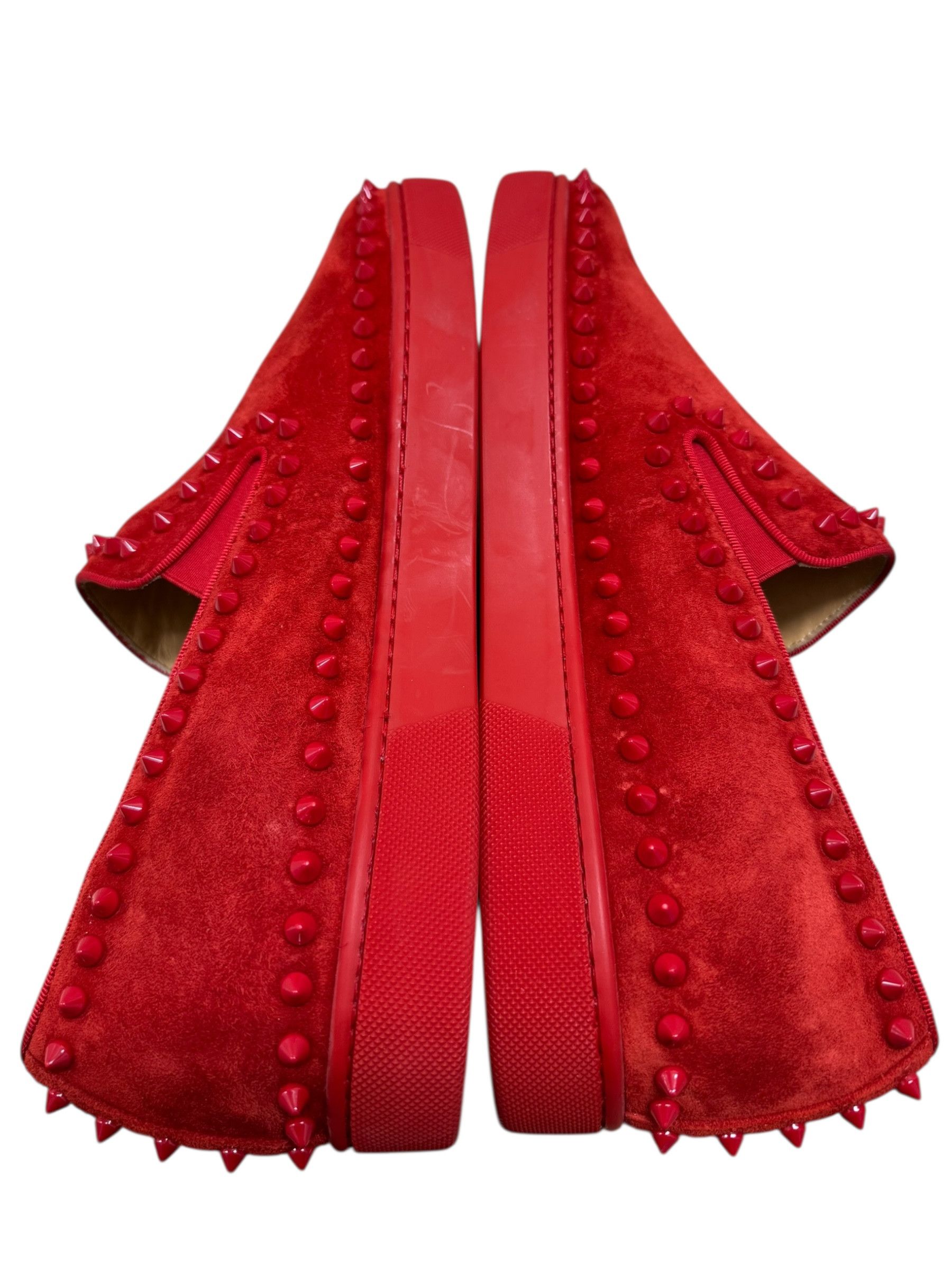 Christian Louboutin Christian Louboutin Red Velour Spike Bout Loafers Slip Ons Size US 12 / EU 45 - 6 Thumbnail