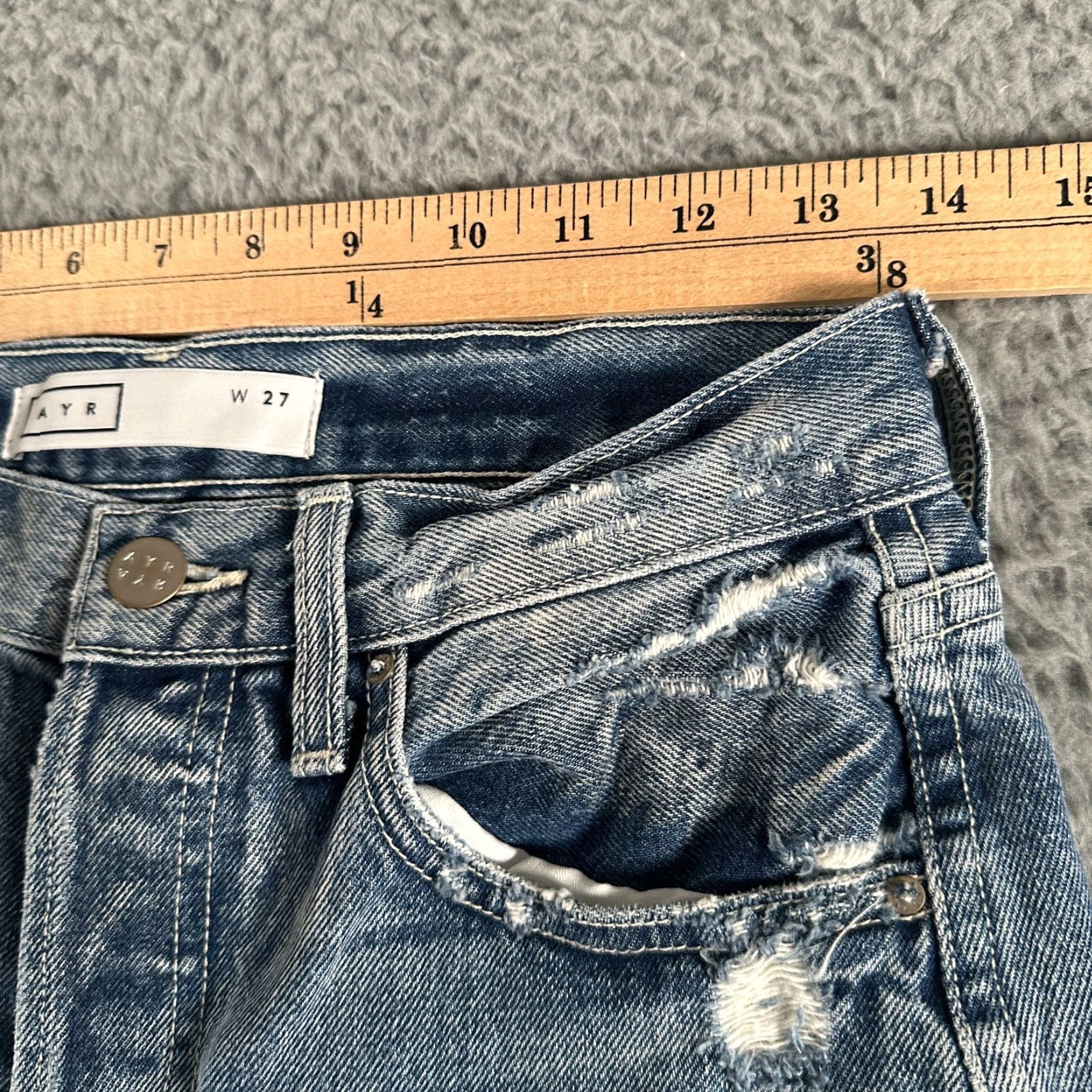 AYR Ayr Jeans High Rise Distressed Straight Womens 27 Blue Medium Wash Boho Vintage Size 27" / US 4 / IT 40 - 6 Thumbnail