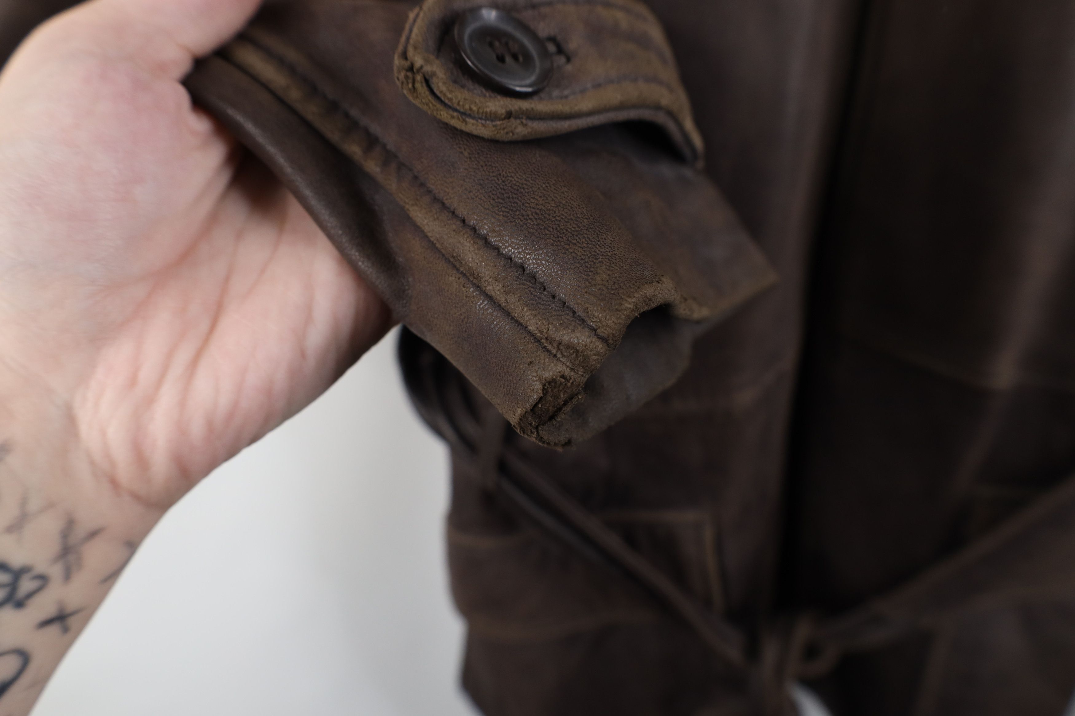 Vintage Vintage 90s Streetwear Leather Trench Coat Jacket Brown Size US XL / EU 56 / 4 - 7 Thumbnail