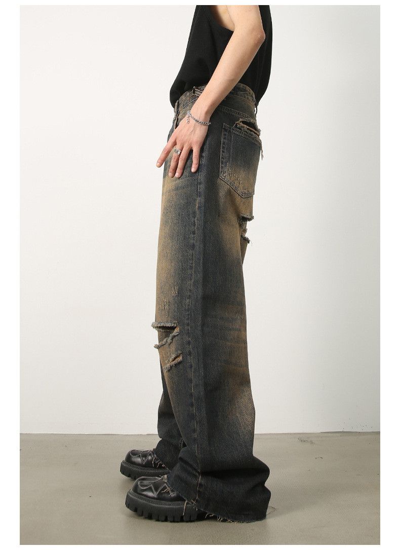 Japanese Brand × Jean American retro distressed wide-leg casual ripped jeans Size US 34 / EU 50 - 5 Thumbnail