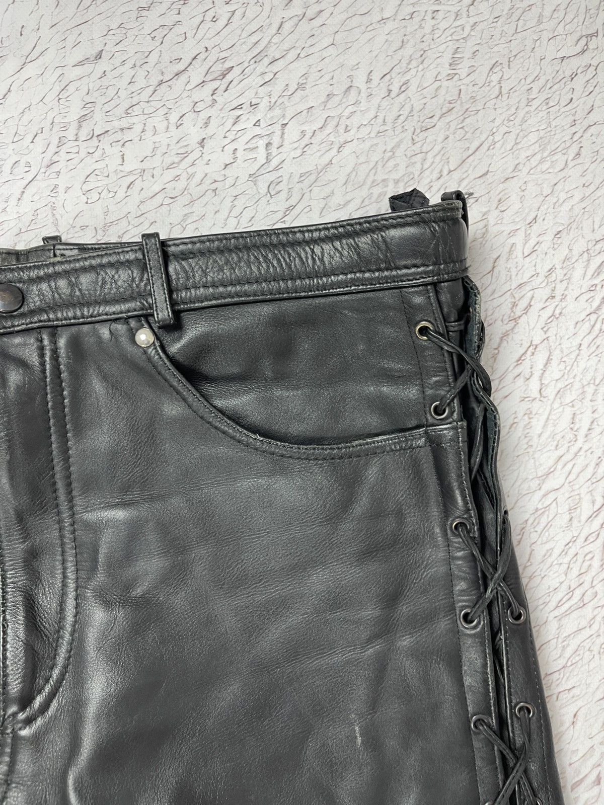Leather Vintage Genuine Leather black motorcycle pants Versace style Size US 34 / EU 50 - 8 Thumbnail