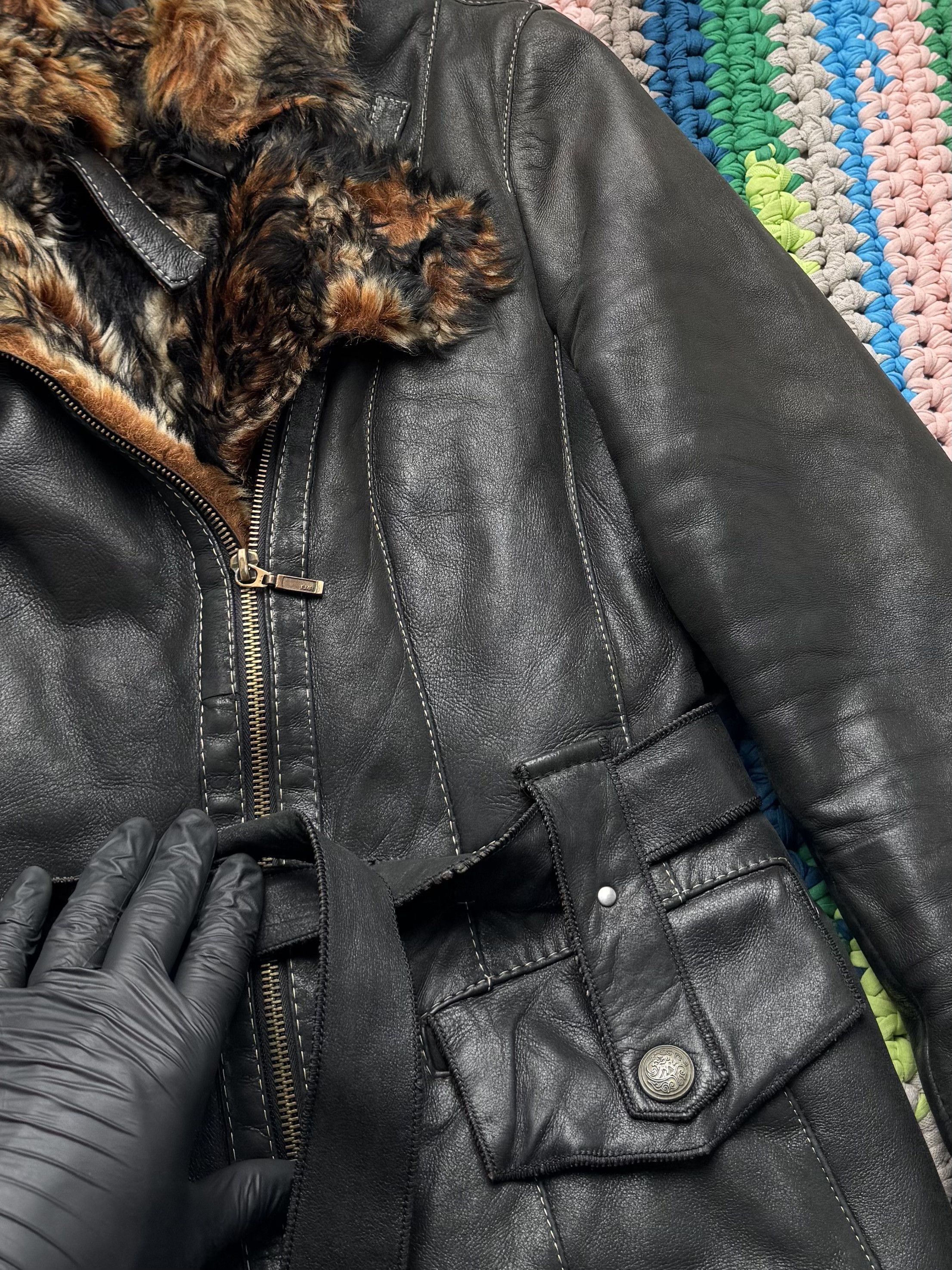Vintage Vintage Sheepskin Jacket Belted Y2K Moto Biker Coat (ET1) Size S / US 4 / IT 40 - 8 Thumbnail