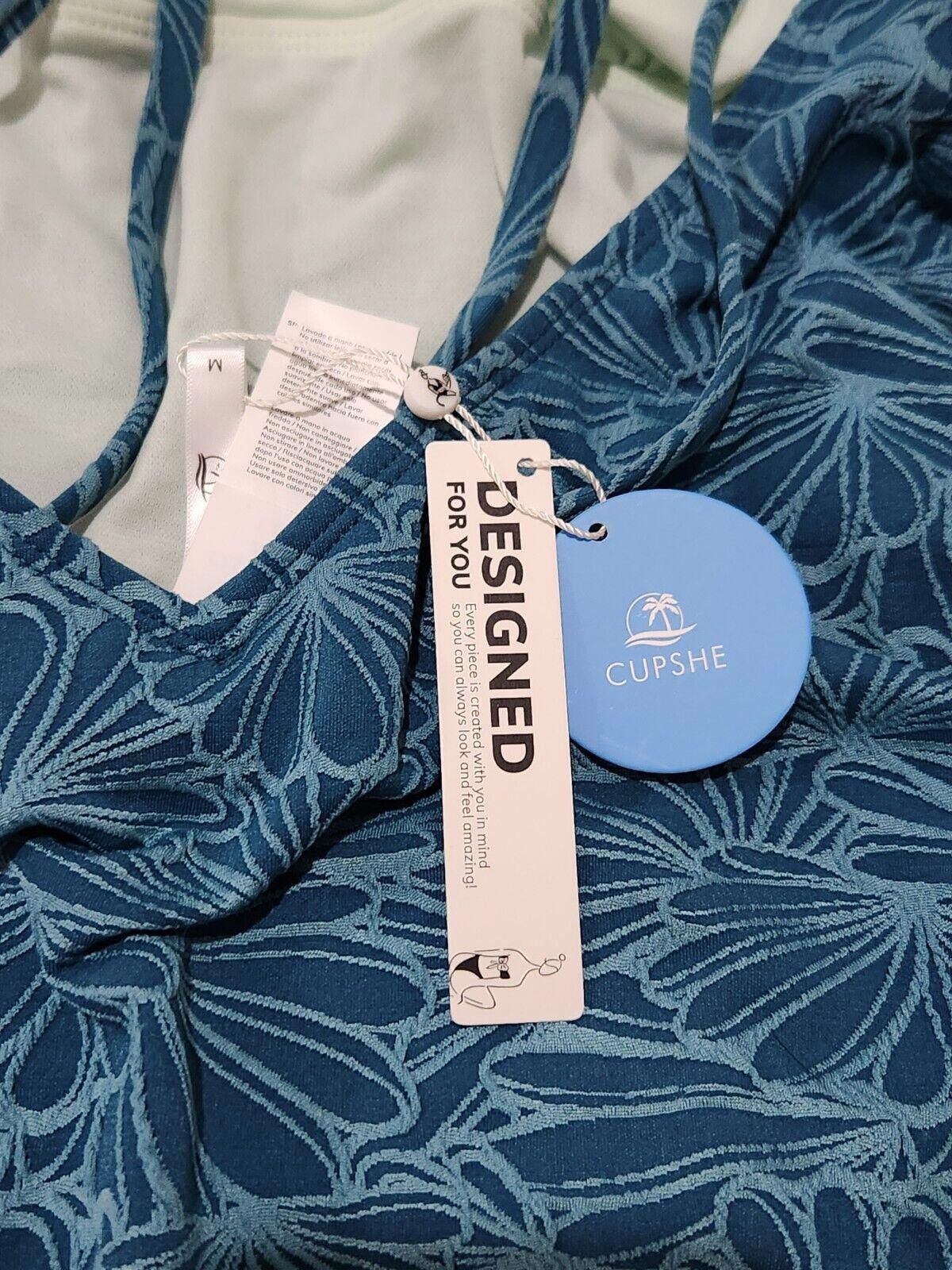 Designer Cupshe Swimsuit Medium Blue NWT one Piece Polyester Plunge Size ONE SIZE - 7 Thumbnail