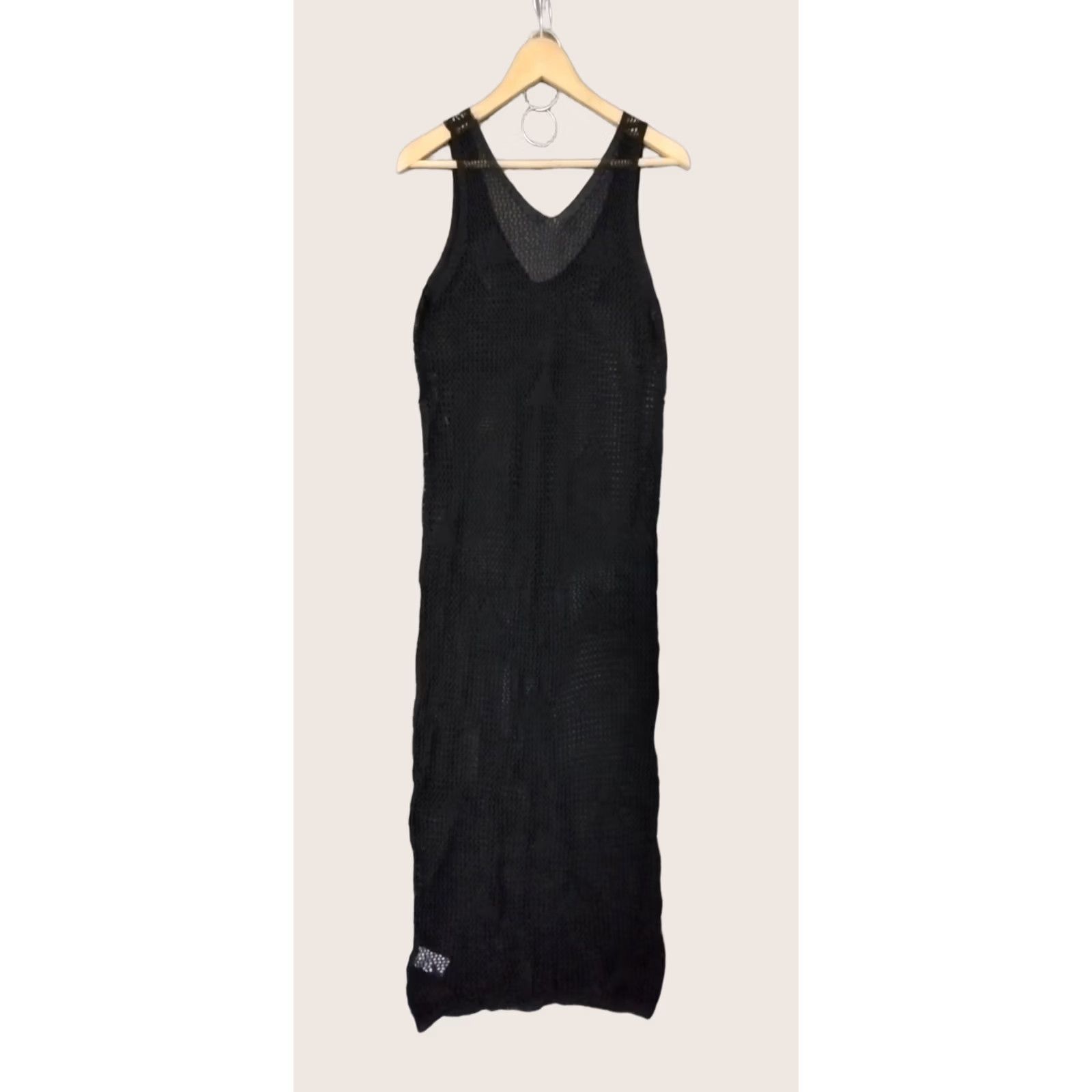 Vintage Codigo Women's Crochet Dress Long Knit Black S Sleeveless V-Neck Casual Bodycon Slim Size S / US 4 / IT 40 - 1 Thumbnail