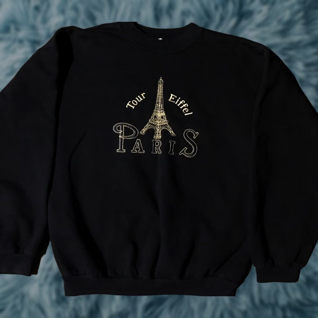 Vintage VINTAGE Paris France Eiffel Tour Embroidered Sweatshirt S Black 90s 80s Grunge Art USA City Men Crew Neck Pullover Size S Size US S / EU 44-46 / 1 - 1 Thumbnail
