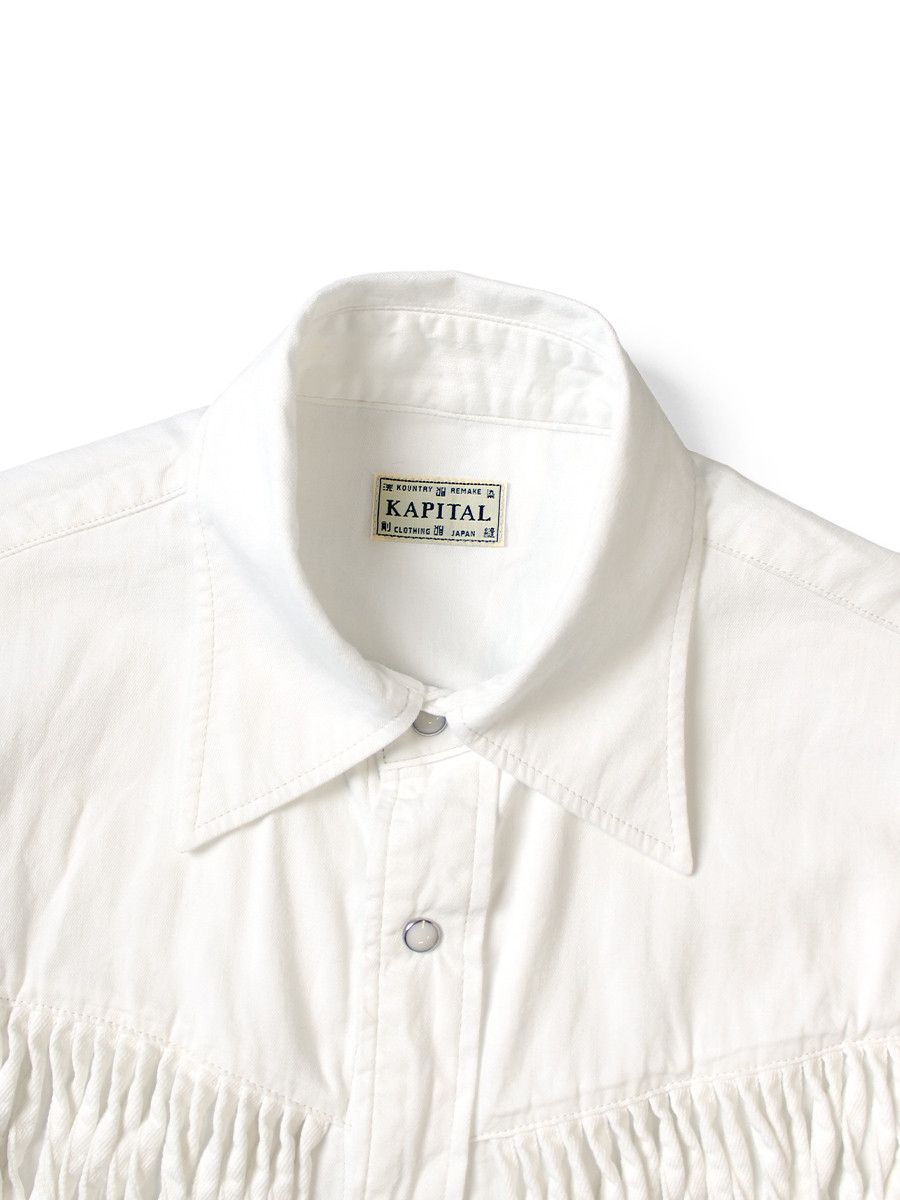 Kapital [3] 5.5oz Denim Fringe Husky Western Shirt in White Size US L / EU 52-54 / 3 - 9 Thumbnail