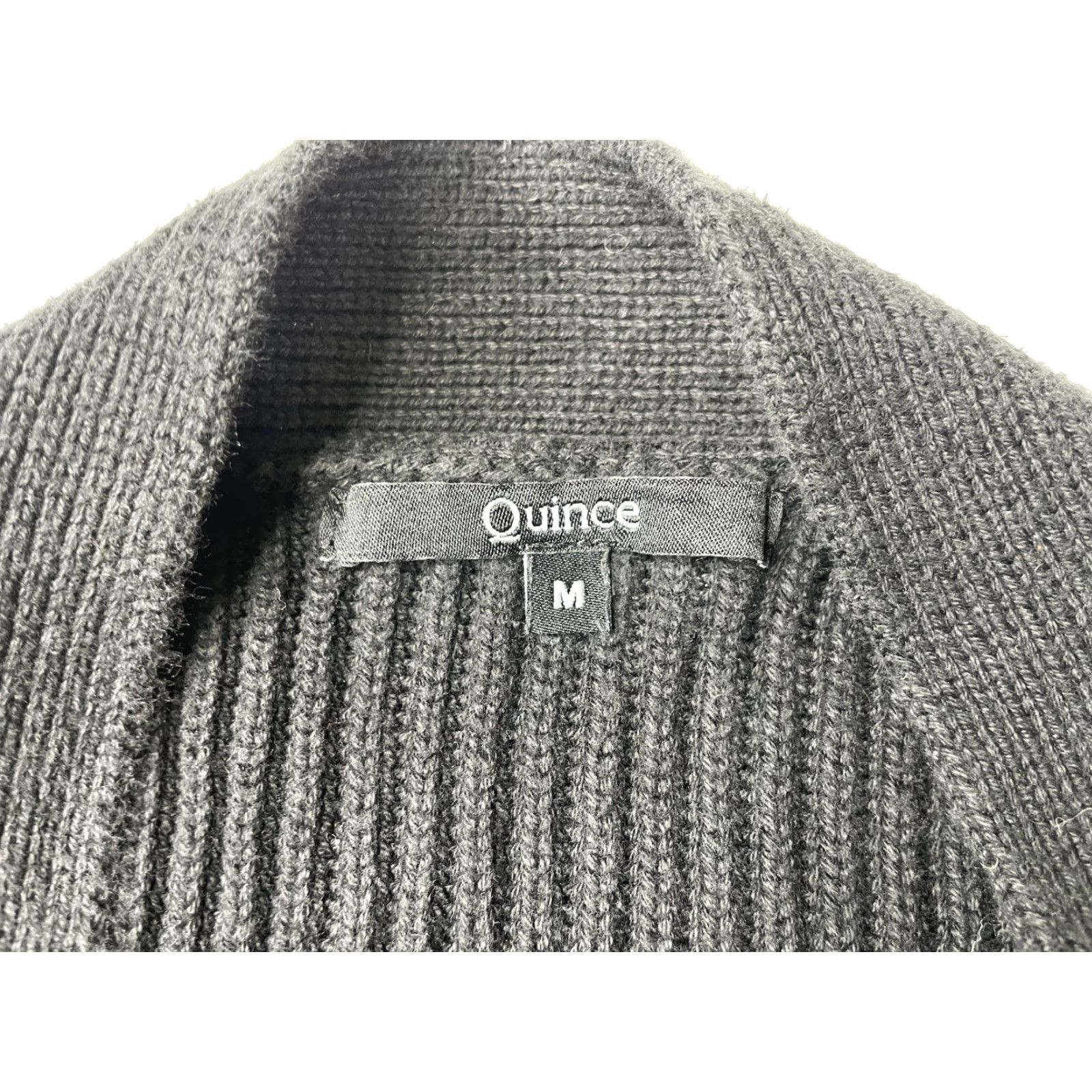 Quince Quince Cardigan Sweater Womens M Black Organic Cotton Ribbed Open Front Pockets V-Neck Dolman Sleeve All Seasons Knit Regular 100% Cotton Size M / US 6-8 / IT 42-44 - 3 Thumbnail
