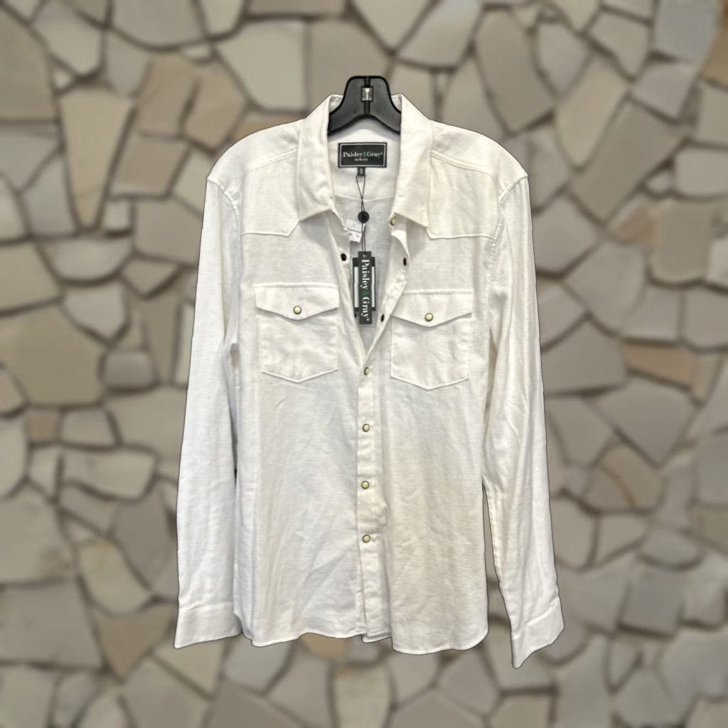 Vintage Paisley Gray Men's Long Sleeve White Shirt Size M Slim