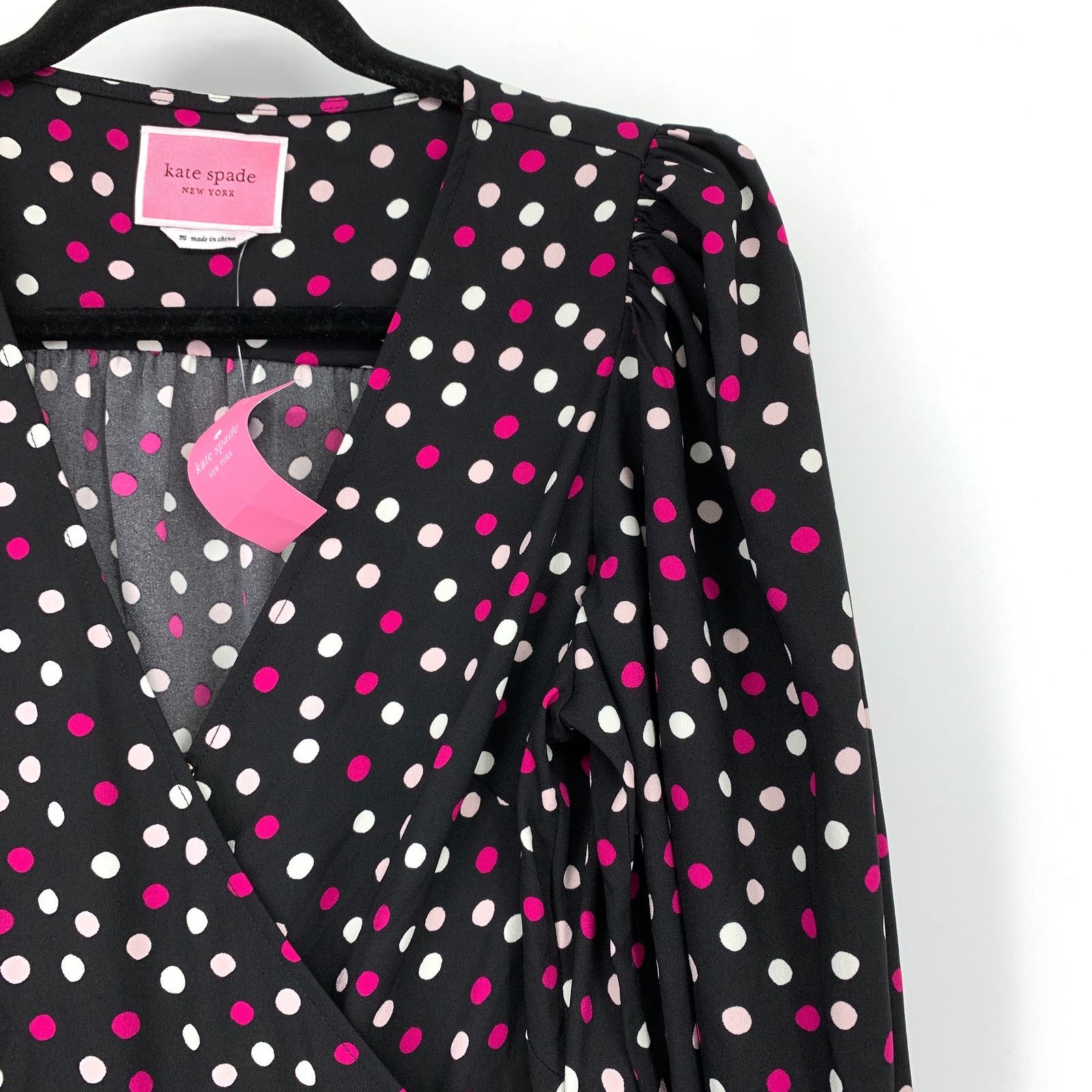 Kate Spade Kate Spade Glimmer Dot Wrap Dress M Black Pink Midi NEW Size M / US 6-8 / IT 42-44 - 3 Thumbnail