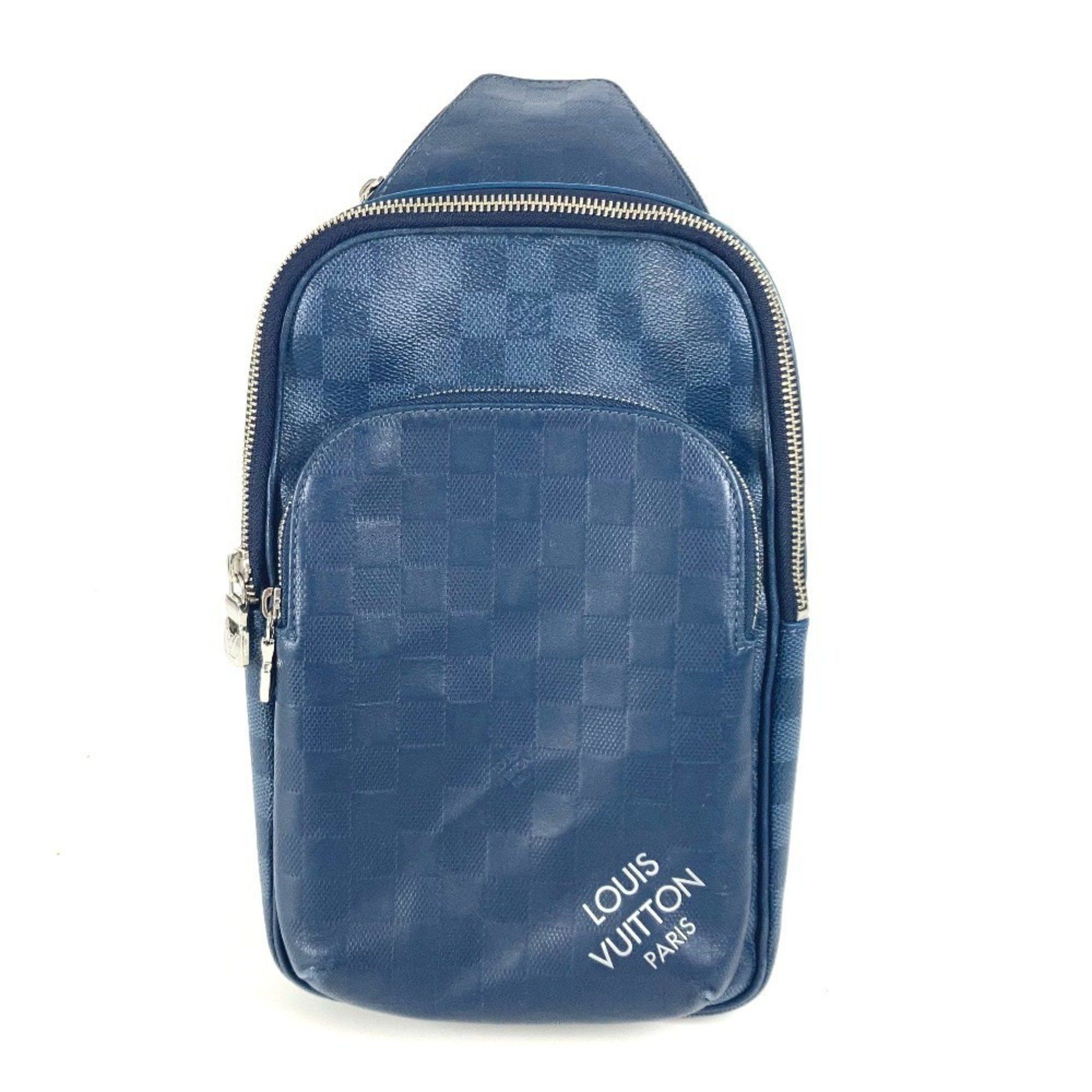 LOUIS VUITTON N40439 Damier Squared Avenue Sling Bag, Belt Shoulder Cross Body Graphite Canvas, Infini Leather, Men's, Women's, Navy