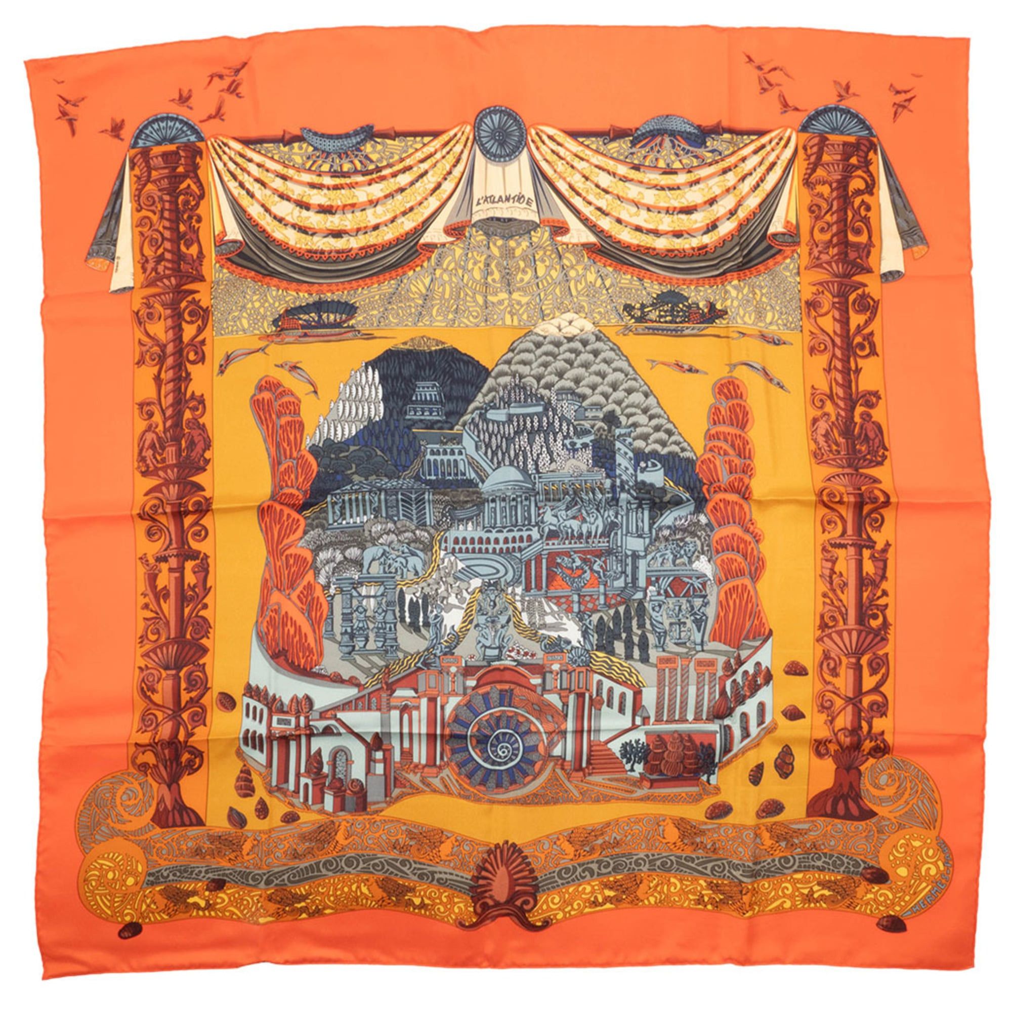 Hermes Hermes Hermès Carré 90 Scarf/Muffler, 90, L'ATLANTIDE, Orange Size ONE SIZE - 1 Thumbnail