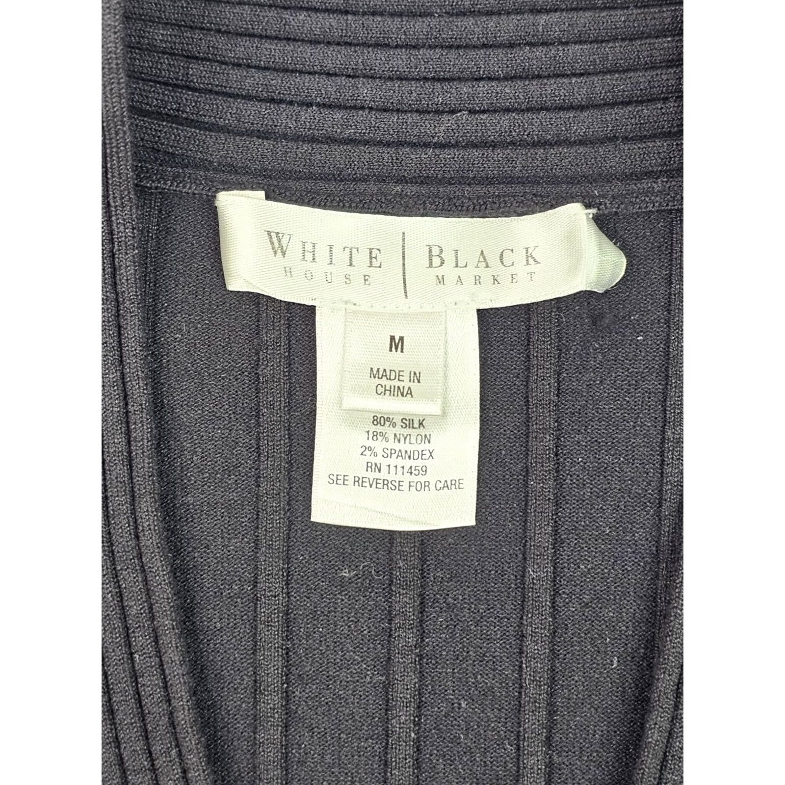 White House Black Market White House Black Market Blouse Silk Blend Chelsea Collar Rib 3/4 Sleeve Black M Womens Regular Top Shirt Size M / US 6-8 / IT 42-44 - 2 Thumbnail
