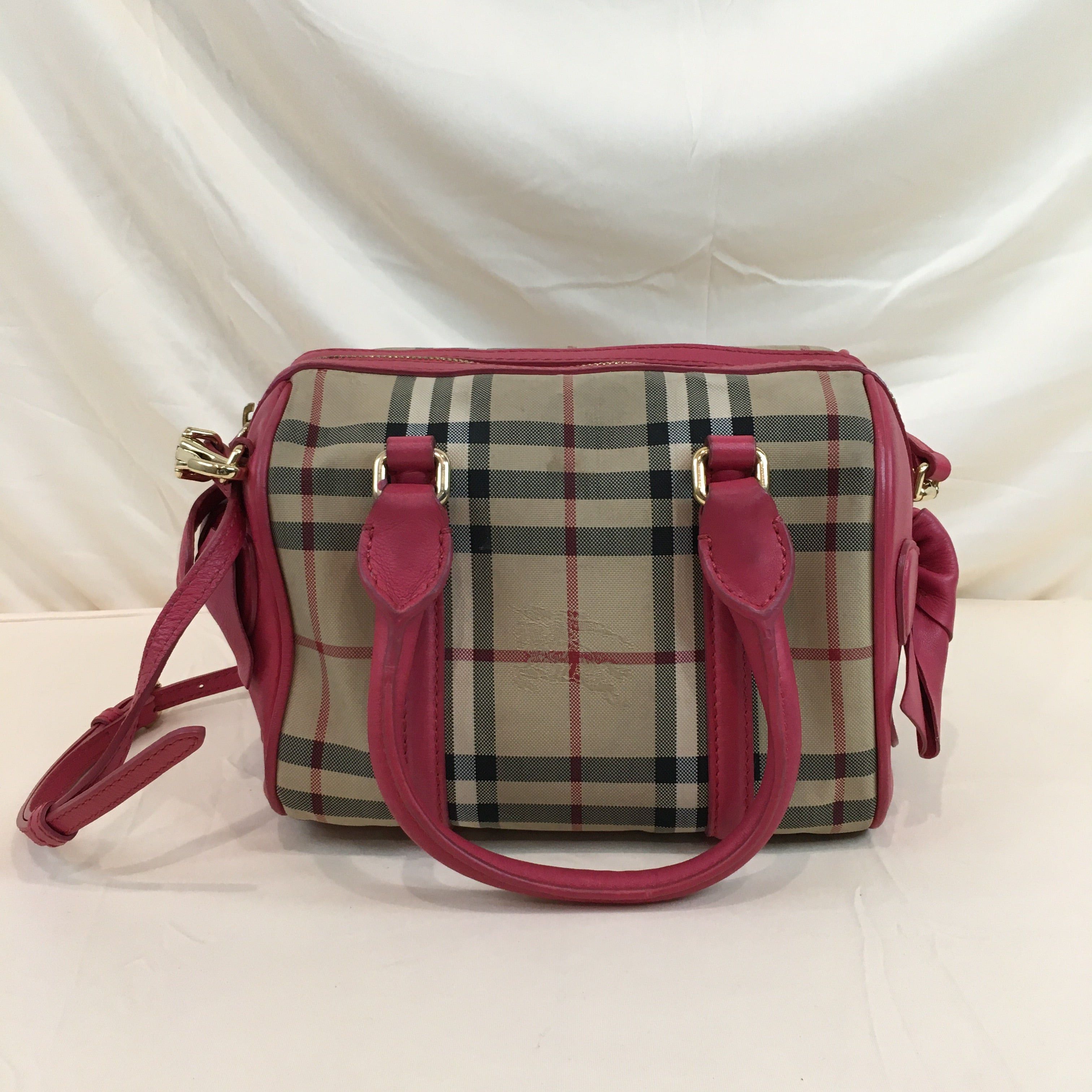 image of Burberry Pink Check 2Ways Boston Bag Sku 70073, Women's