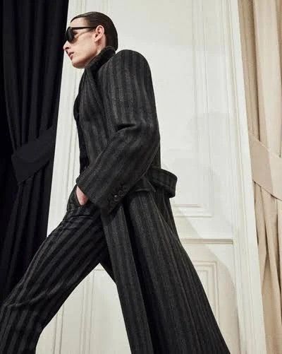 Saint Laurent Paris o1s1wg110924 High-Waisted Pants in Striped Wool in Noir/Grey Size US 32 / EU 48 - 3 Thumbnail