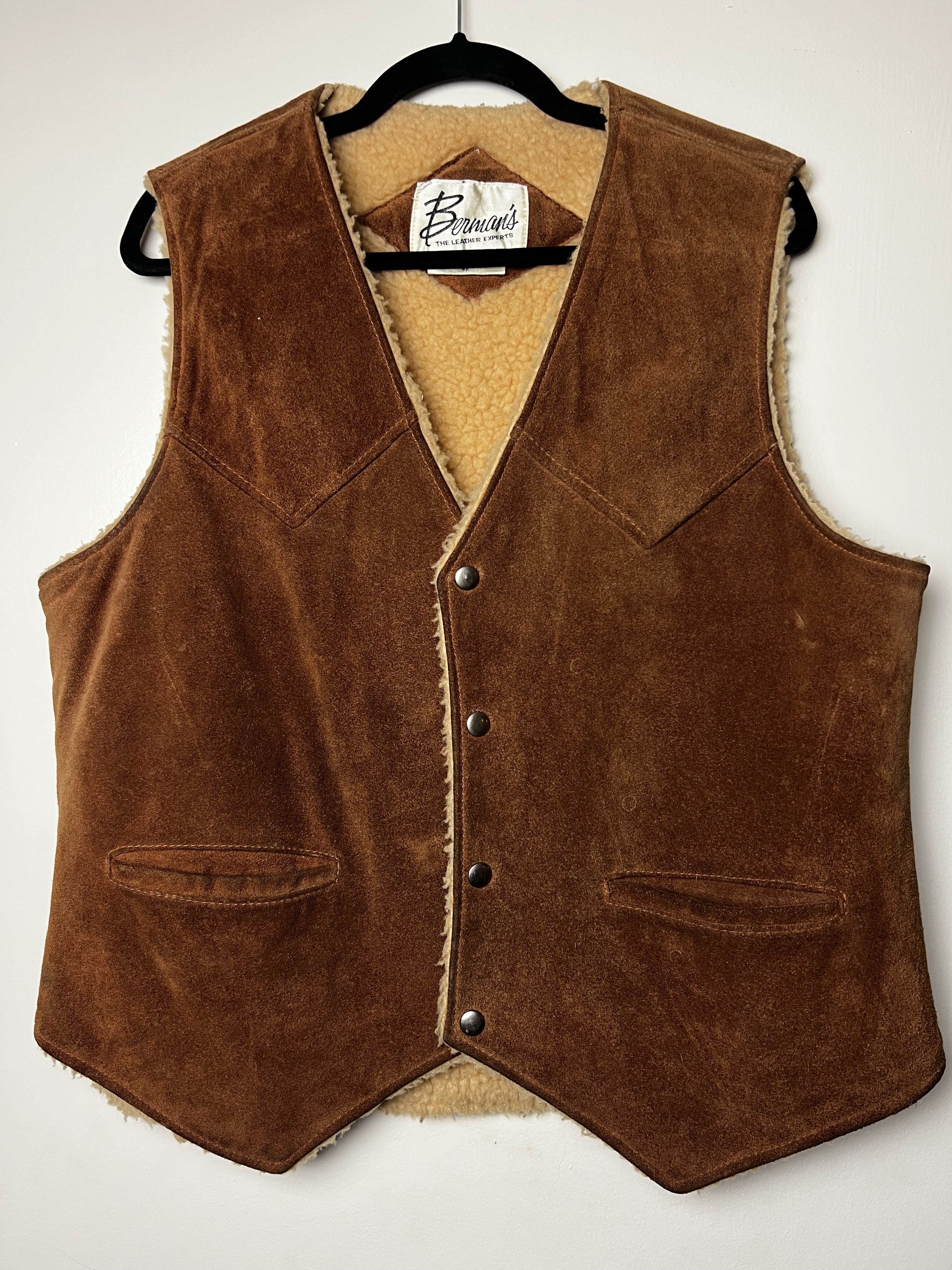 Vintage Vintage 1970's Berman's Brown Suede Leather Sherpa Vest Size US L / EU 52-54 / 3 - 15 Thumbnail