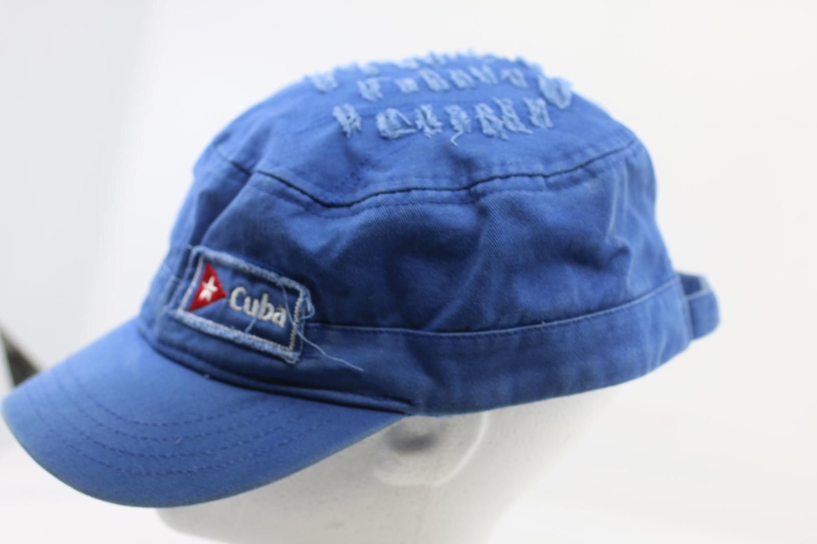 Point Zero Vintage Cuba Blue Military Style Cap Distressed Adjustable Size ONE SIZE - 5 Thumbnail
