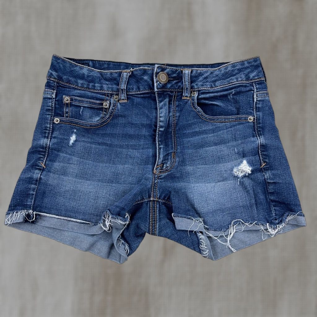 American Eagle Outfitters American Eagle Shorts Women 6 High Rise Cut Off Shortie Cuffed Dark Jean Jorts Size 28" / US 6 / IT 42 - 1 Thumbnail