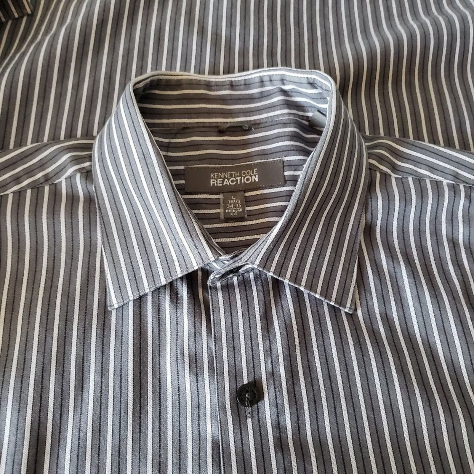 Kenneth Cole Kenneth Cole Reaction Grey Striped Button Dress Shirt L Size US L / EU 52-54 / 3 - 4 Thumbnail