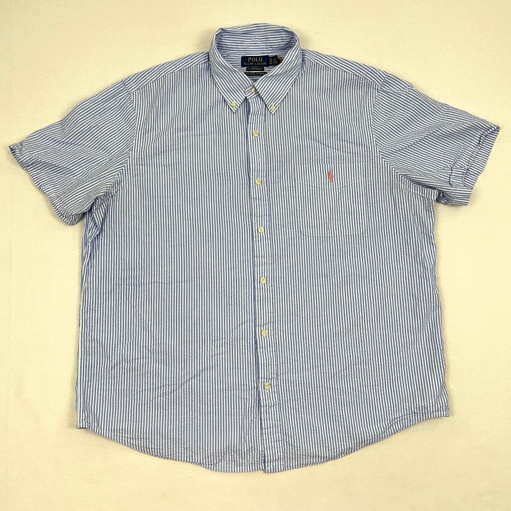 Polo Ralph Lauren Polo Ralph Lauren Shirt Mens XL Blue Untucked Fit White Striped Seersucker Pony Size US XL / EU 56 / 4 - 3 Thumbnail