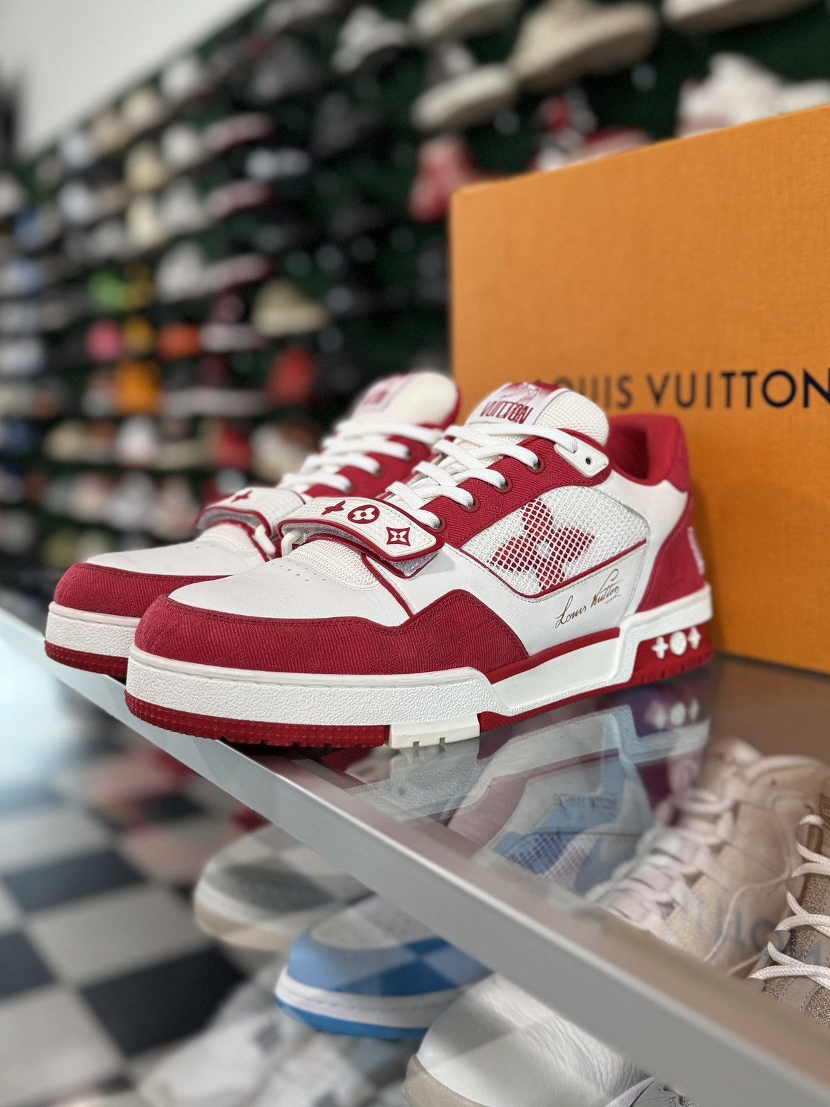 Louis Vuitton Louis Vuitton Trainer Velcro Strap Red Monogram Denim Size US 10.5 / EU 43-44 - 4 Thumbnail