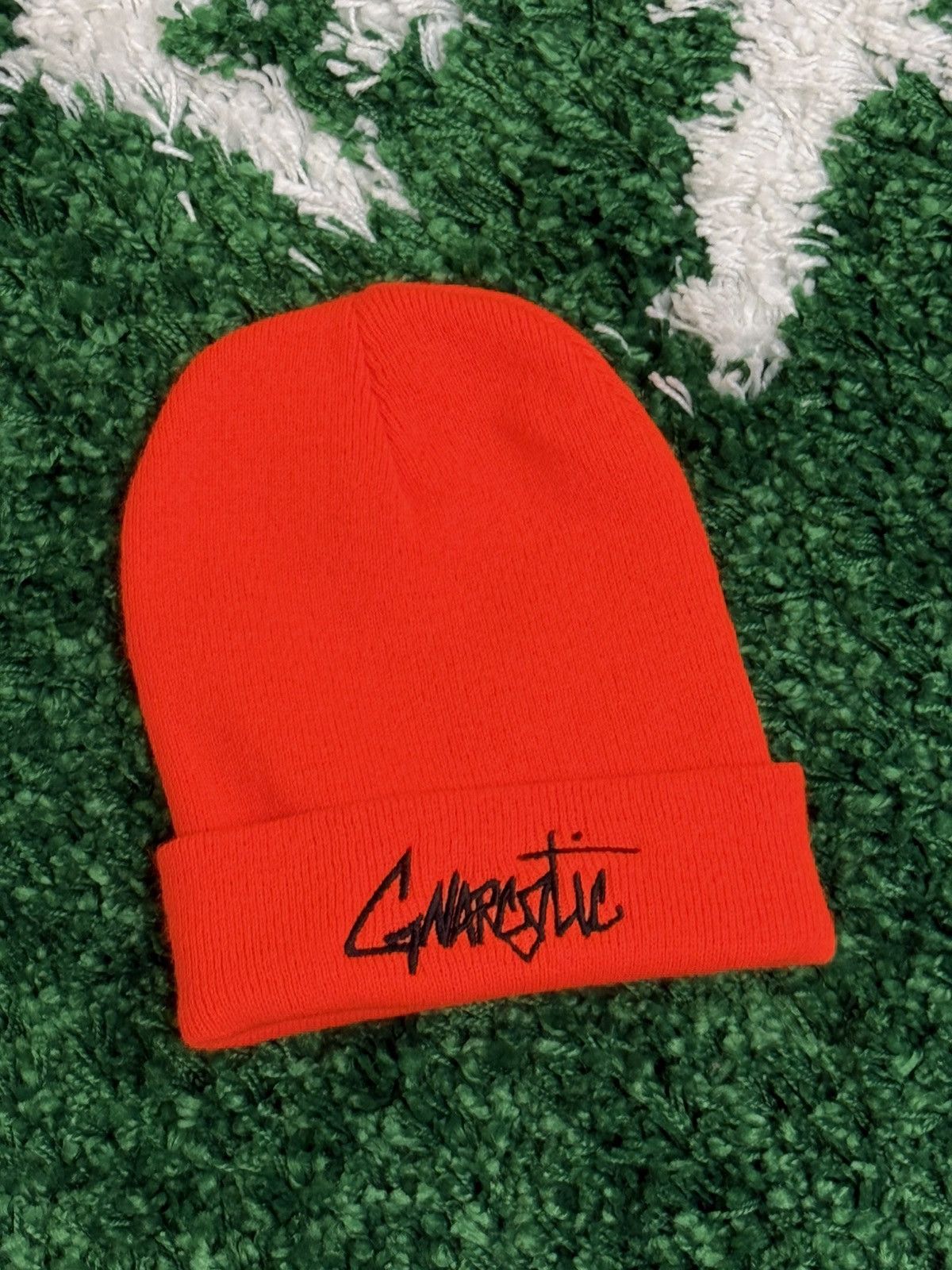 Gnarcotic Gnarcotic Safety Neon Orange Script Embroidered Beanie Size ONE SIZE - 1 Thumbnail